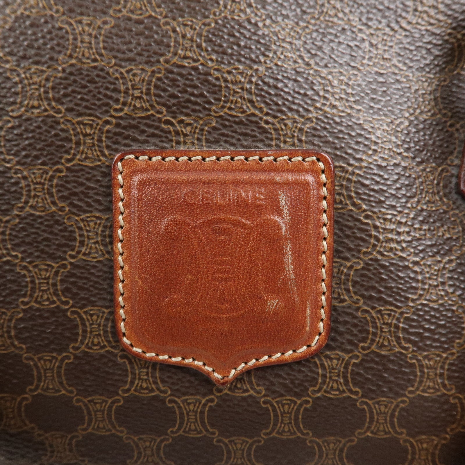 CELINE Macadam PVC Leather Boston Bag Hand Bag Brown