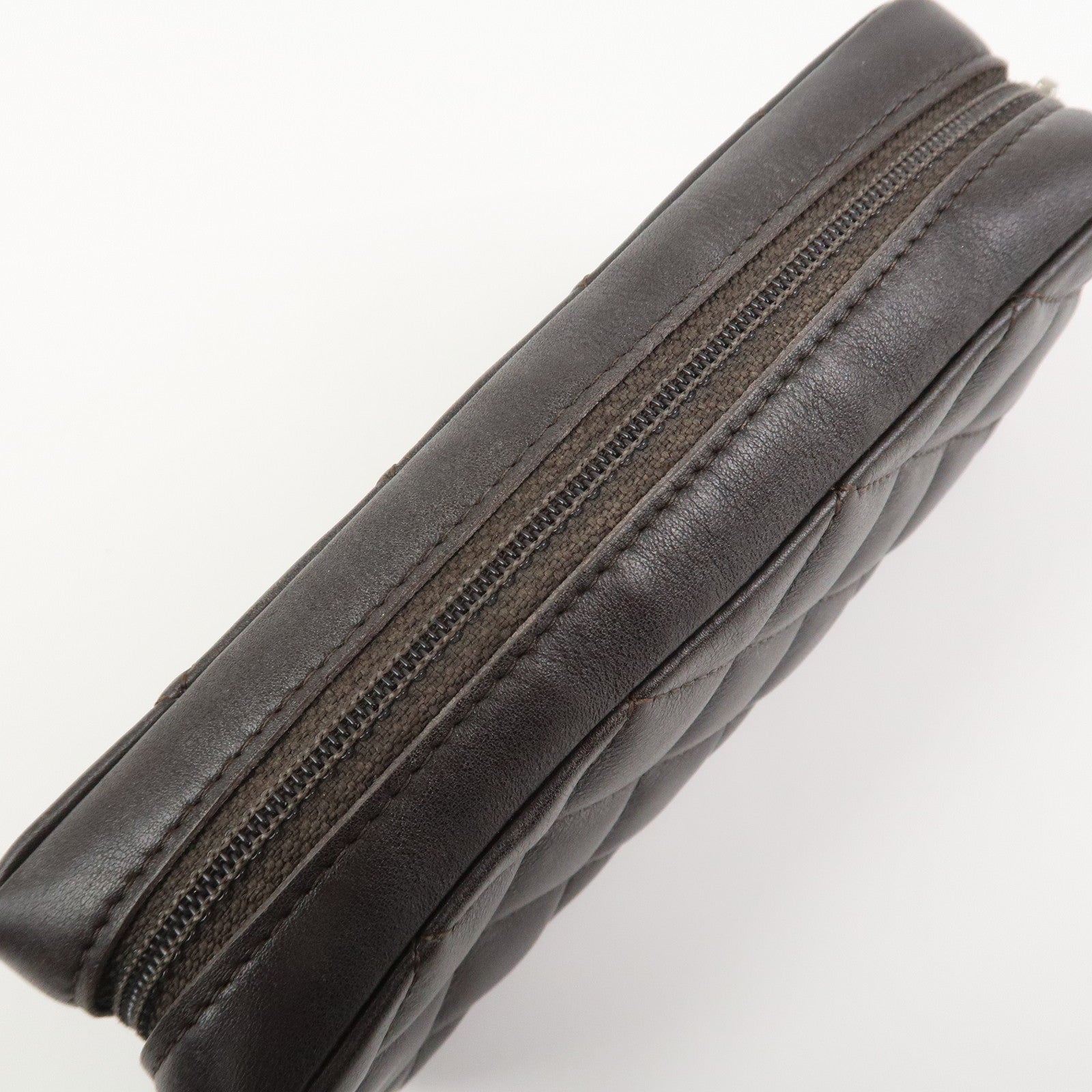 CHANEL Cambon Line COCO Mark Lambskin Cosmetic Pouch Brown