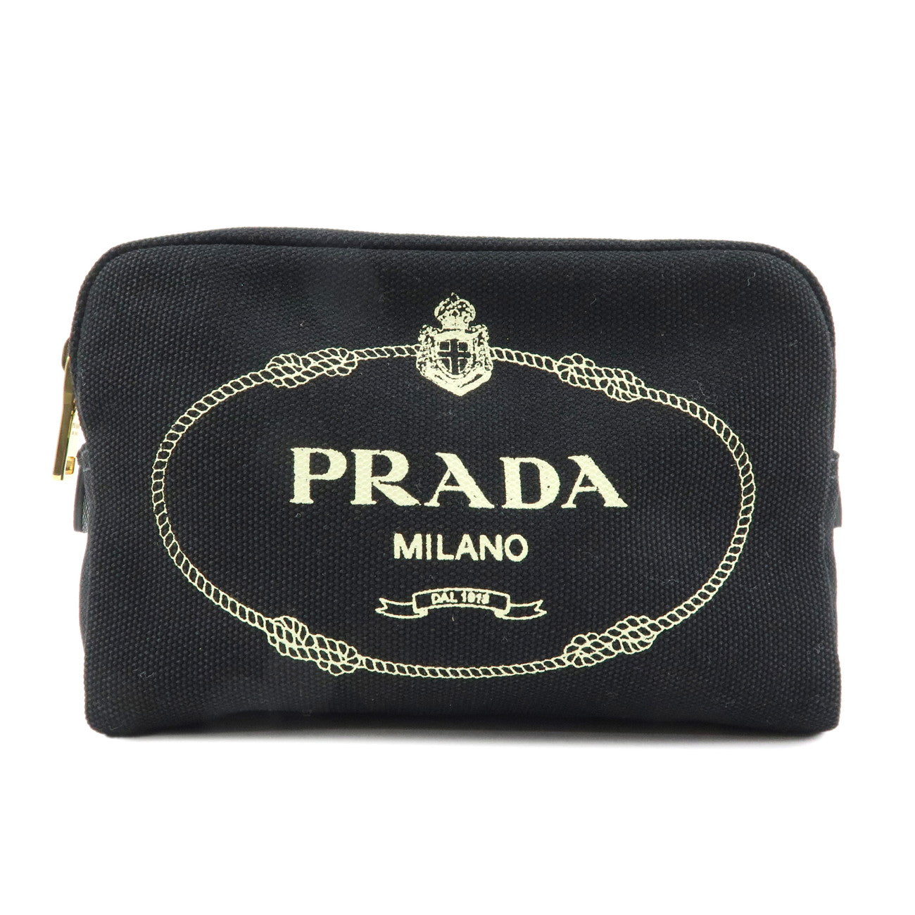 PRADA Logo Canapa Canvas Cosmetic Pouch Black 1NA021