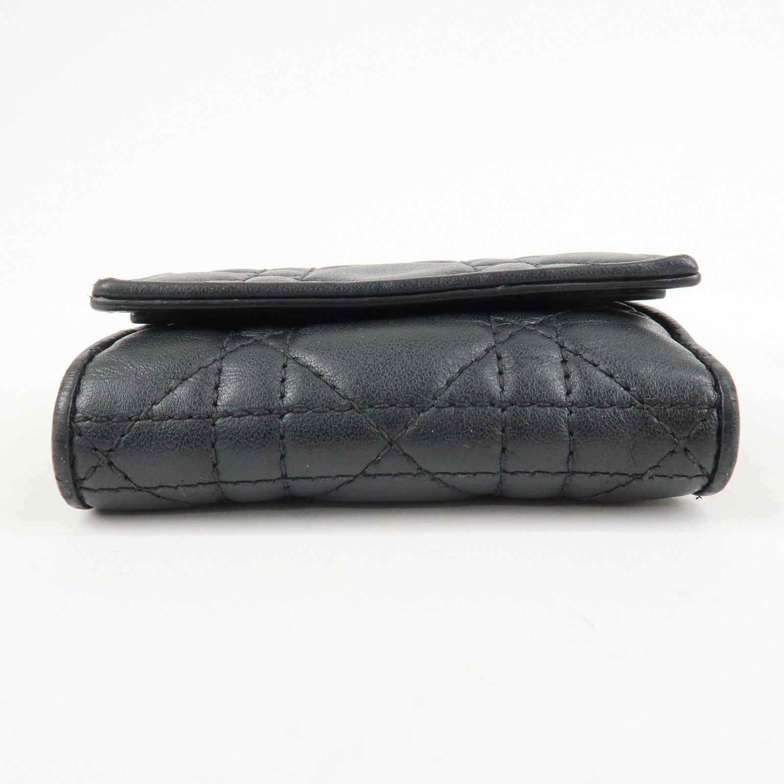 Christian Dior Cannage Leather Tri-fold Wallet Black Used