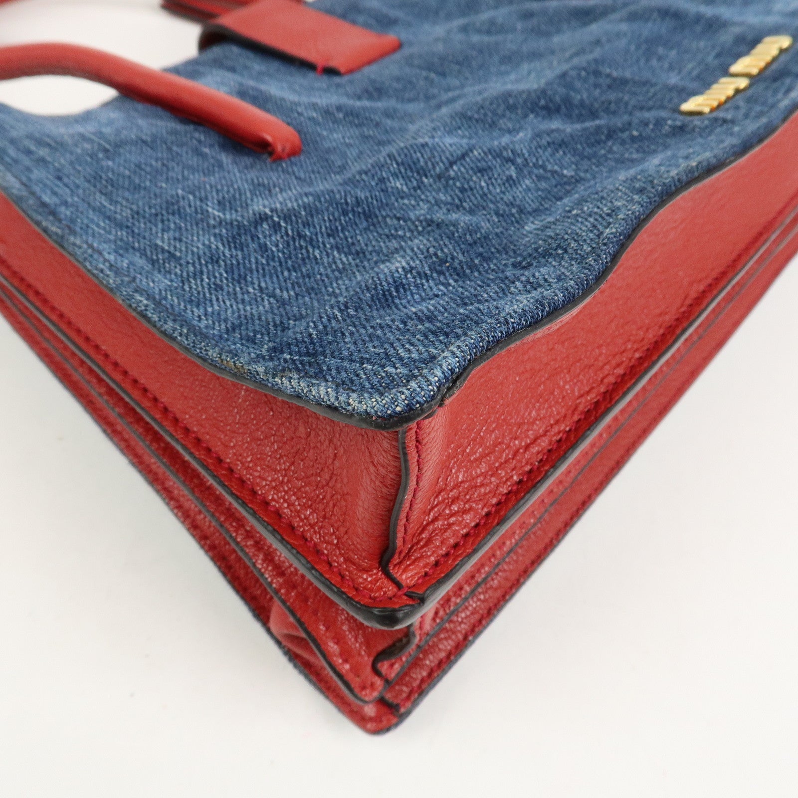 MIU MIU Denim Leather Denim 2Way Bag Hand Bag Shoulder Bag RN1104