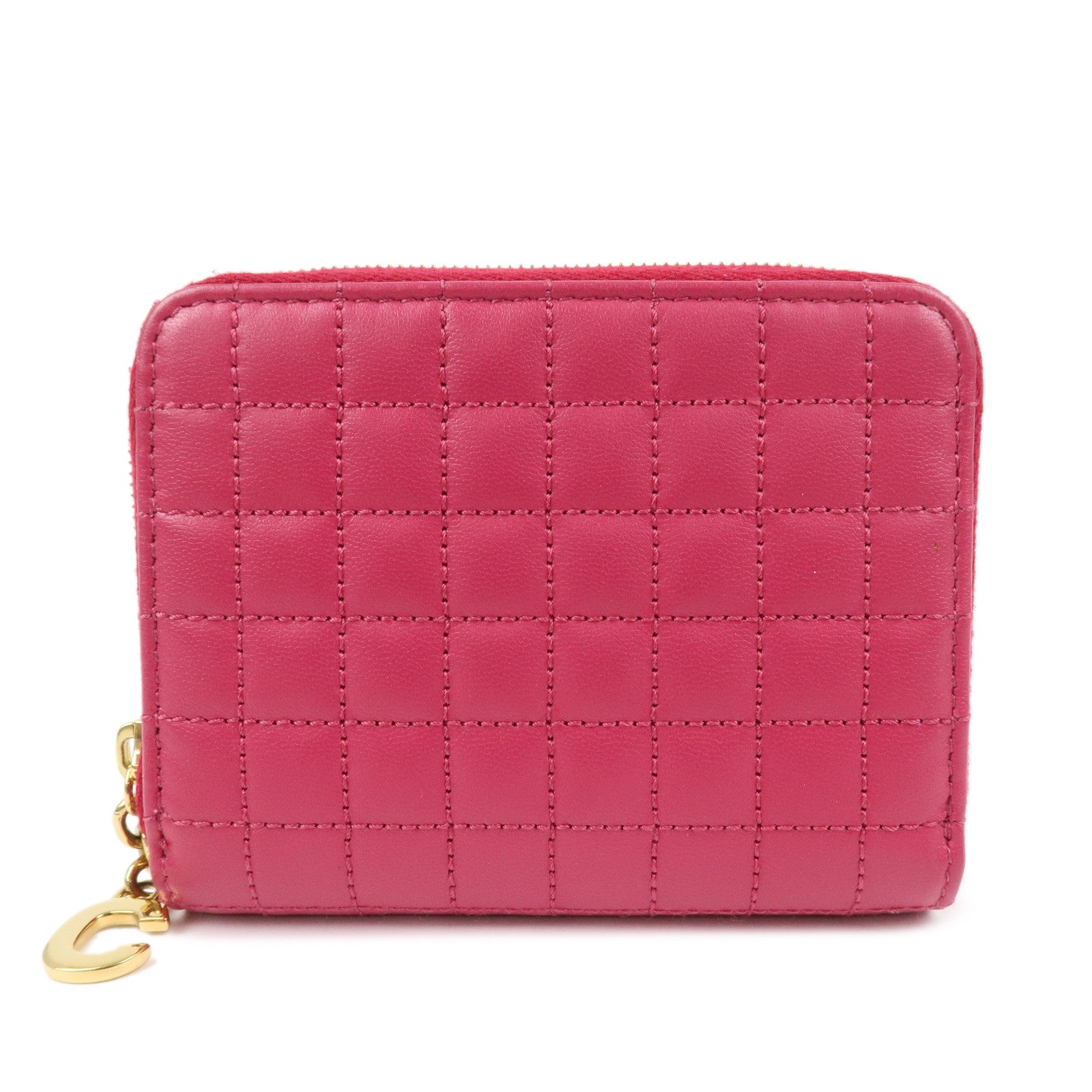 CELINE Logo Leather Coin Case Coin Purse Pink