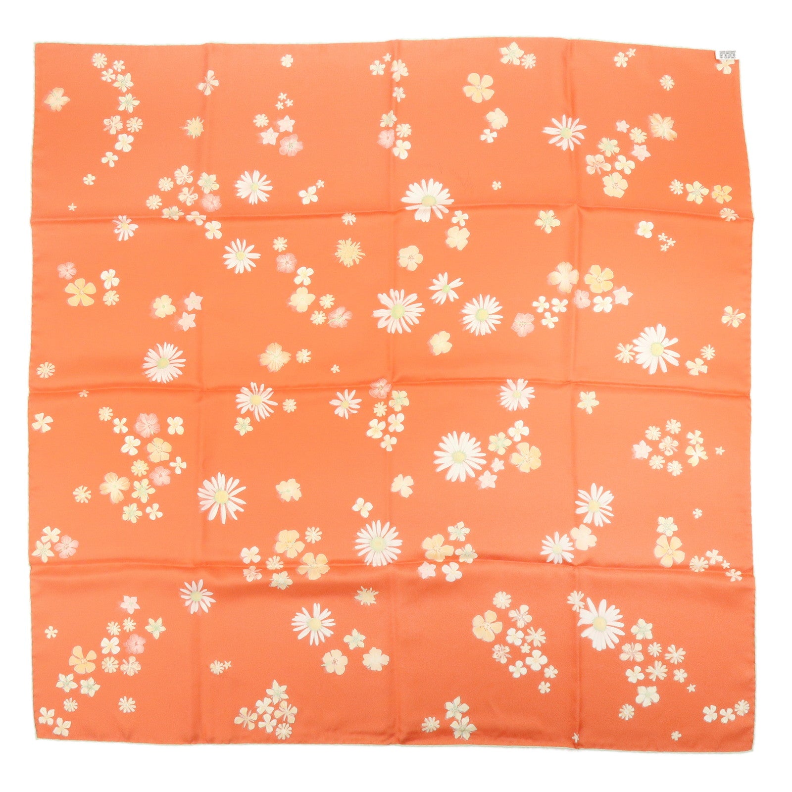 HERMES Carre 90 Silk 100% FLOWER POWER Scarf Orange