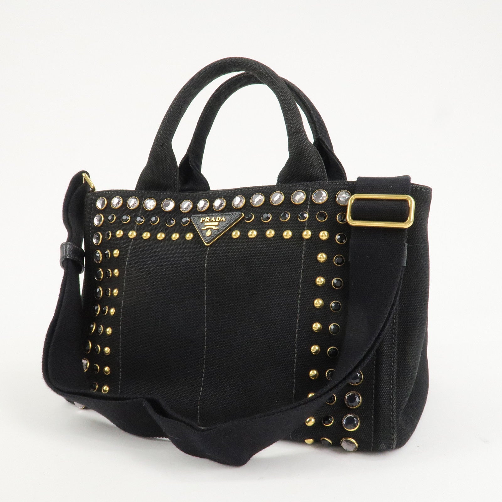 PRADA Canapa Mini Canvas 2Way Hand Bag Tote Bag Black 1BG439 Used