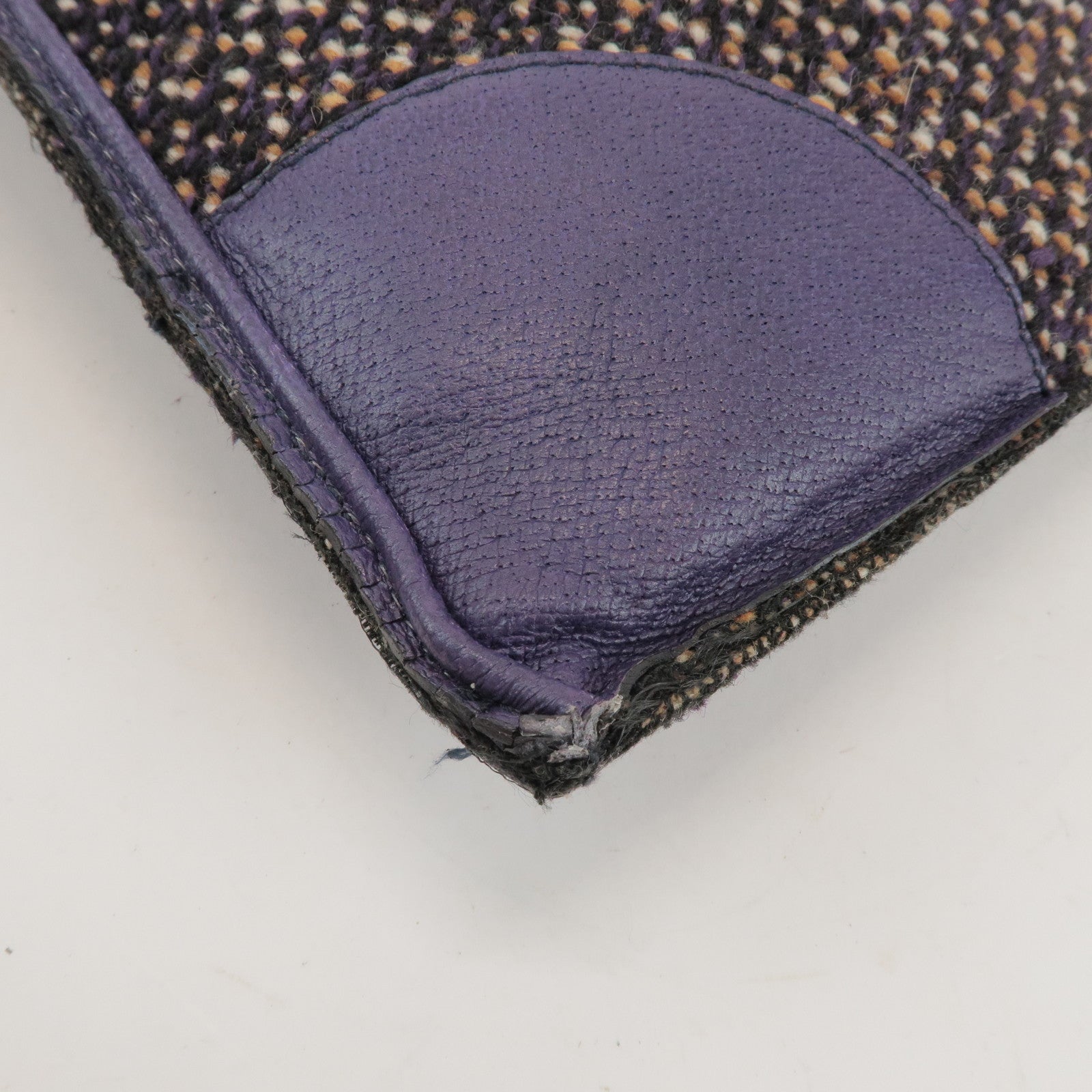 PRADA Triangle Logo Wool Leather Tote Bag Hand Bag Purple