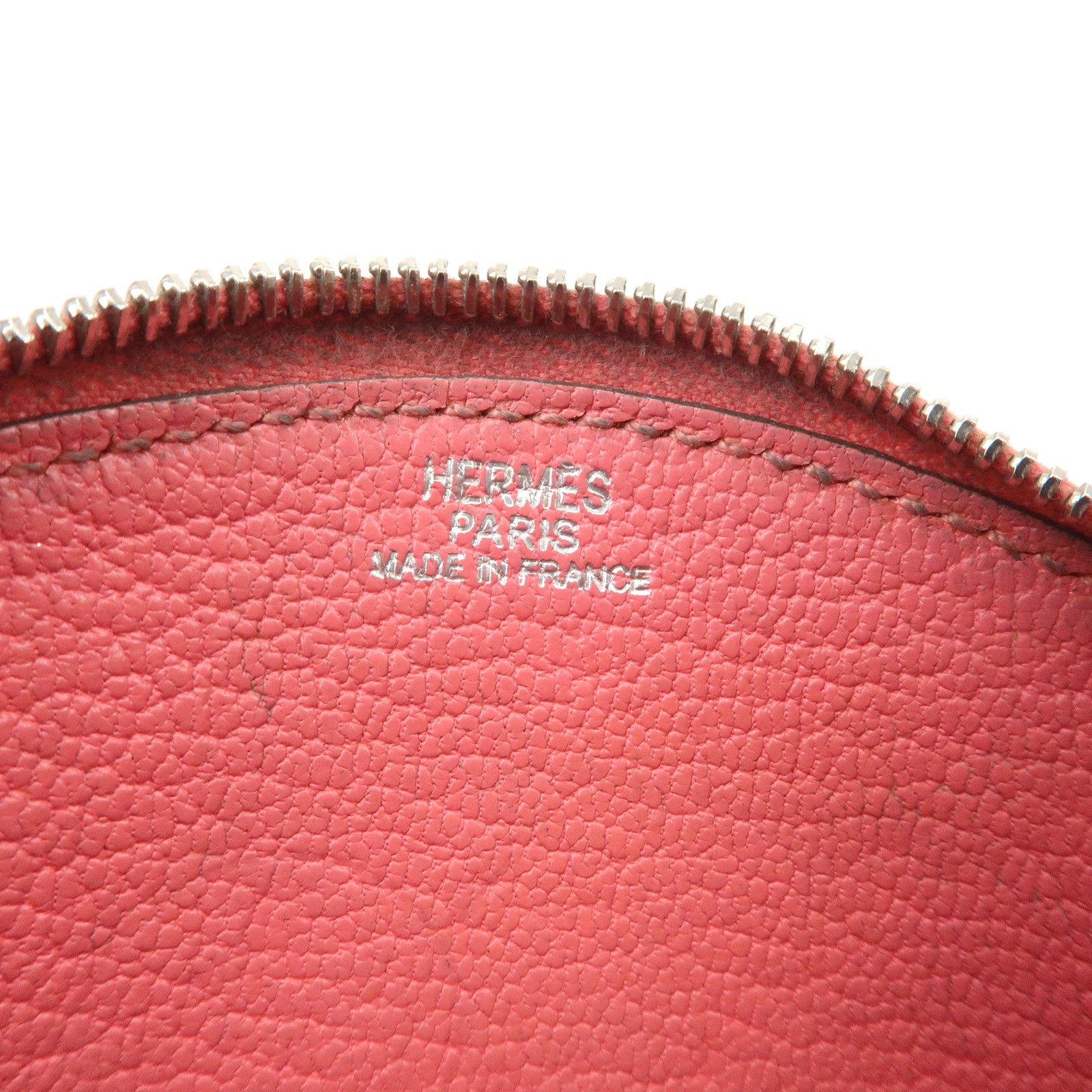 HERMES Leather Evelyne Coin Case P Engraved Rose Azalee Silver HDW