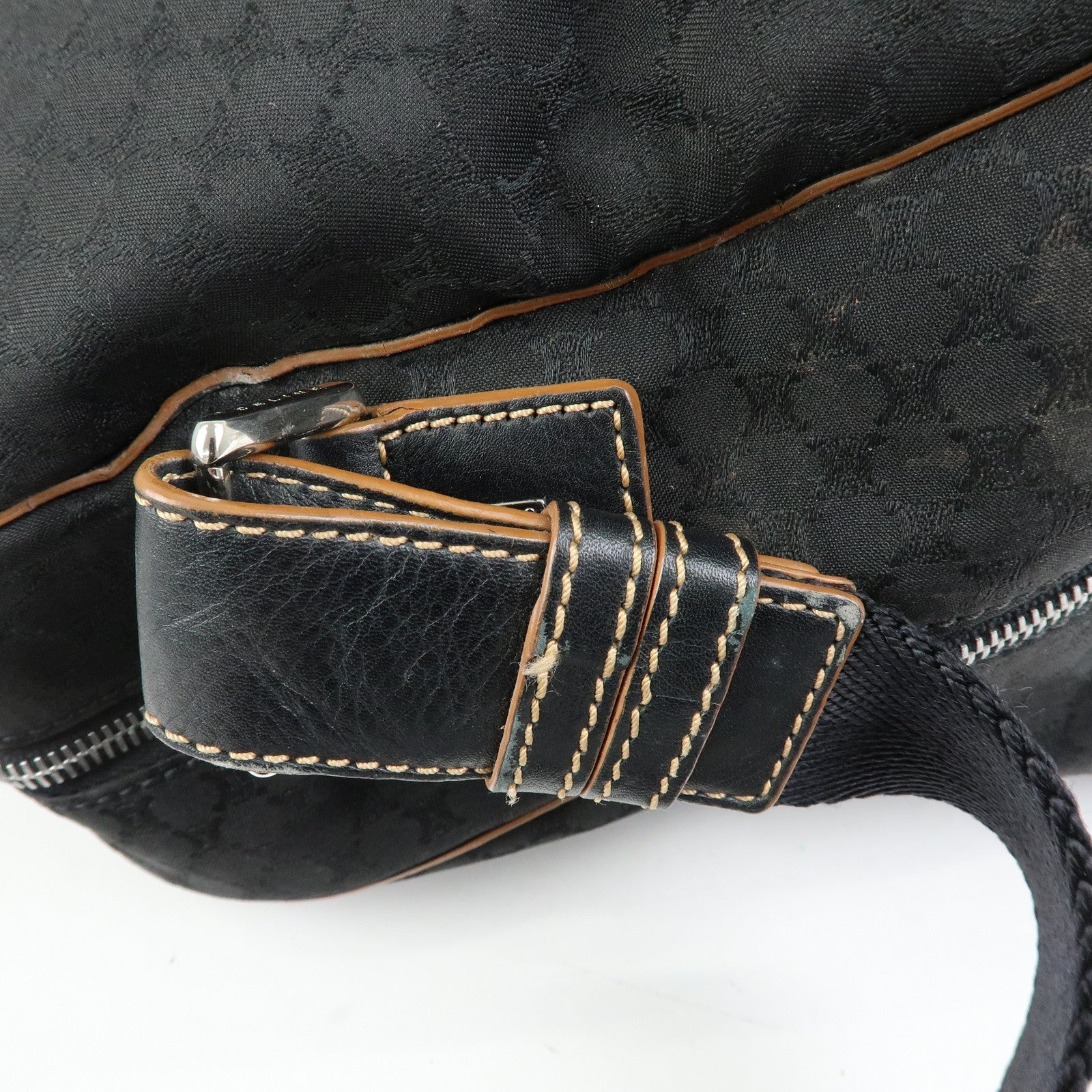 CELINE Macadam Canvas Leather Boston Bag Hand Bag Black