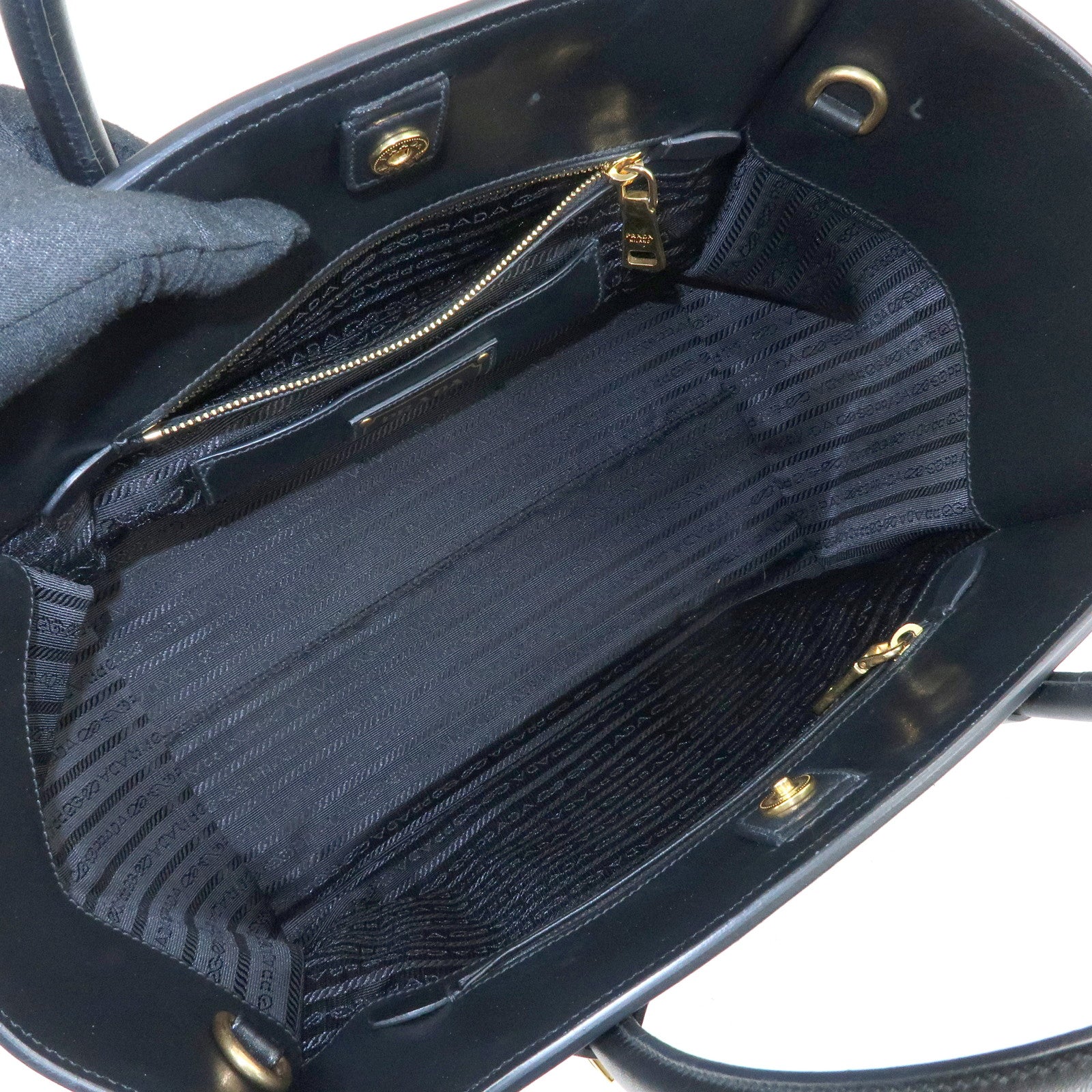 PRADA Triangle Logo Leather 2Way Tote Bag Hand Bag Black BN2626