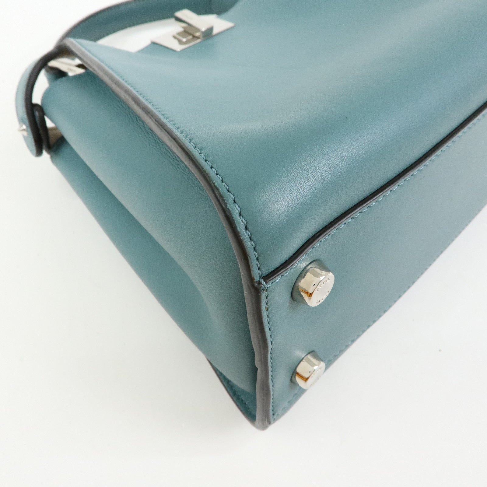 FENDI Peekaboo Iconic Essentially Leather 2Way Hand Bag Blue 8BN302