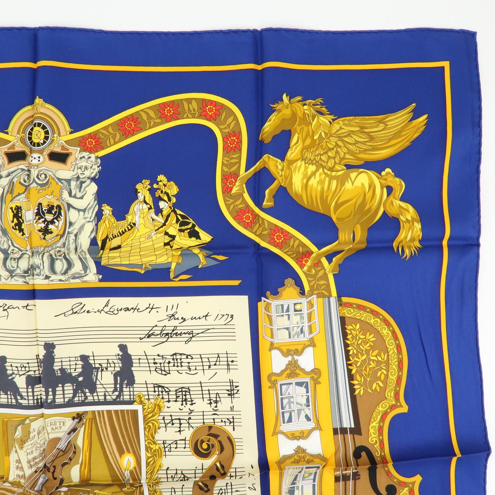 HERMES Carre 90 Silk 100% Scarf IN SALZBURG Blue Gold