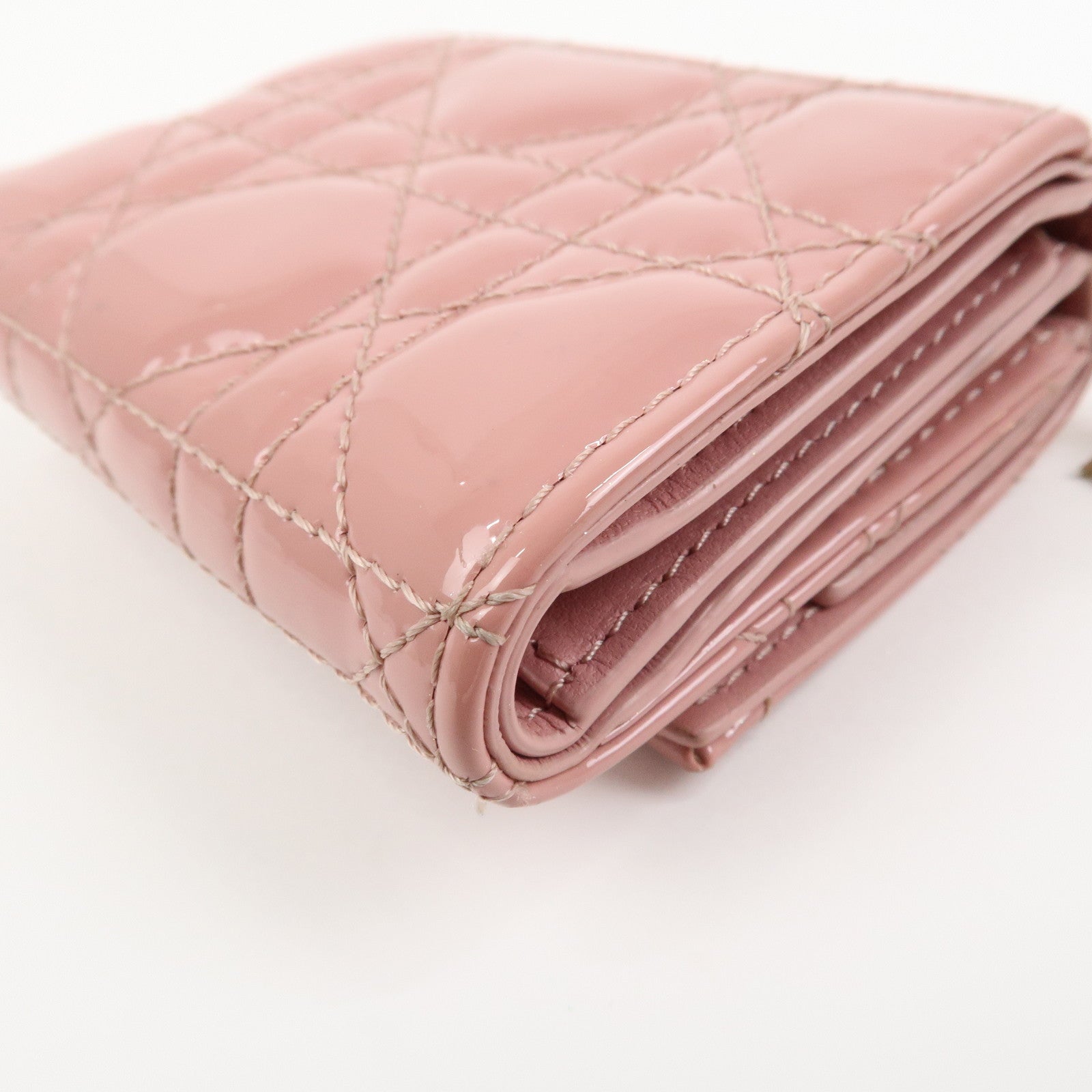 Christian Dior Canage Patent Leather Compact Wallet Pink