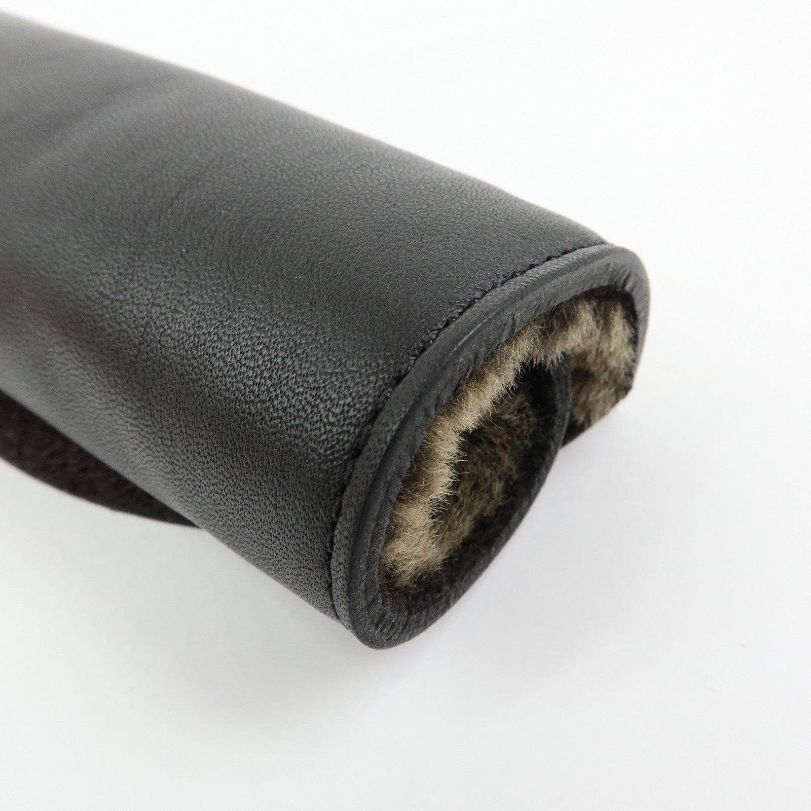 HERMES Leather Fur Shoes Polishing Glove Black