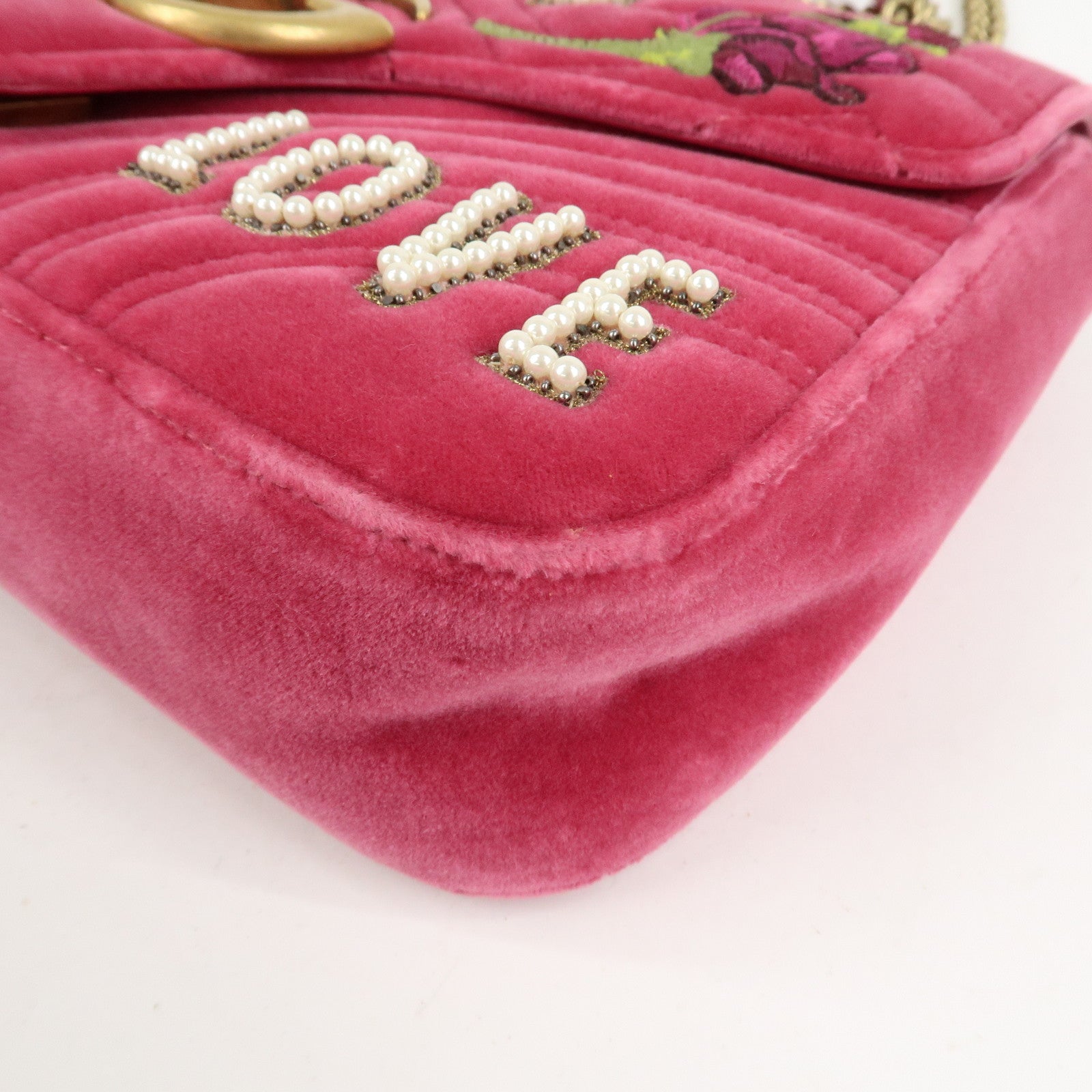 GUCCI GG Marmont Medium Velour Chain Shoulder Bag Pink 443496