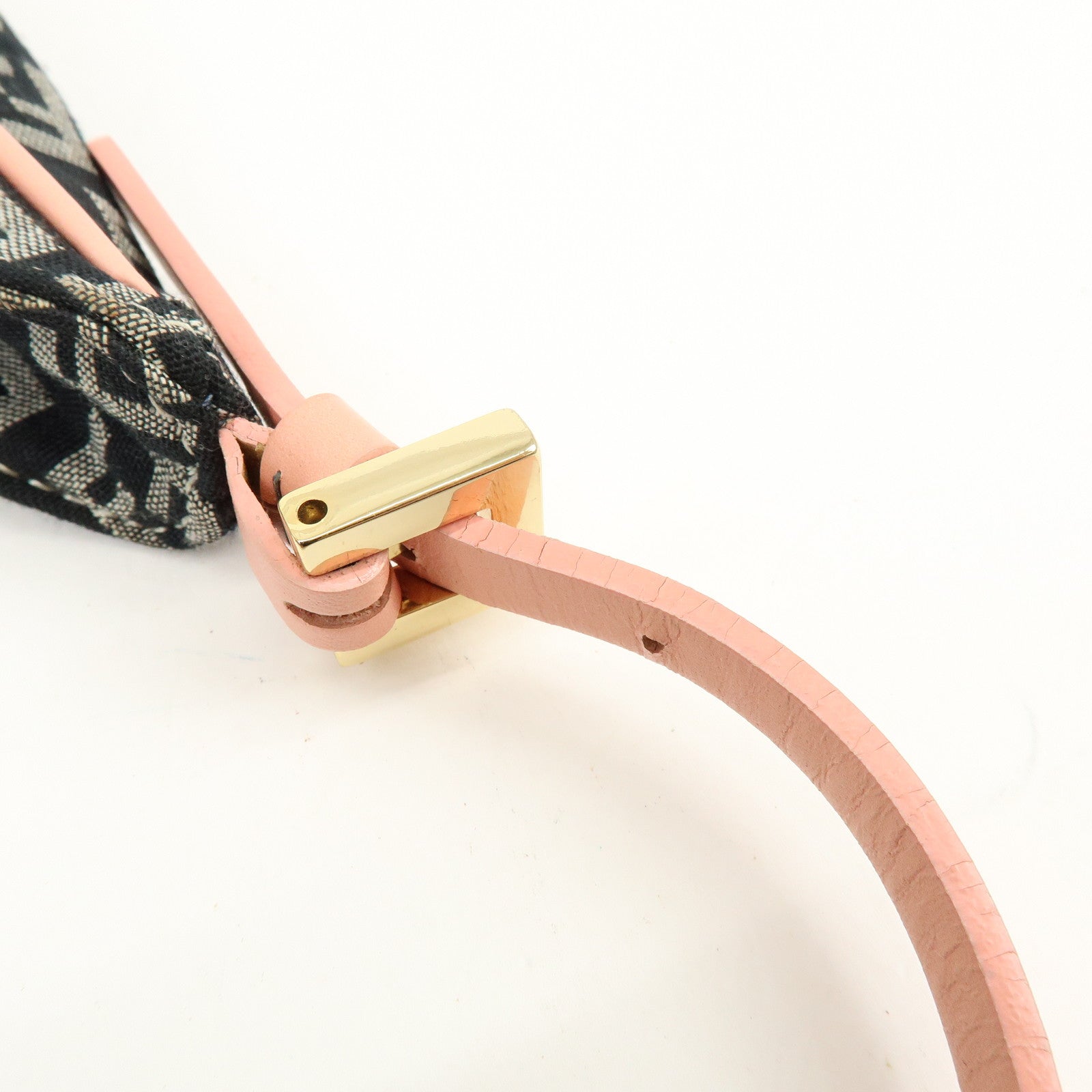 FENDI Zucchino Canvas Leather Hand Shoulder Bag Navy Pink 8BR158