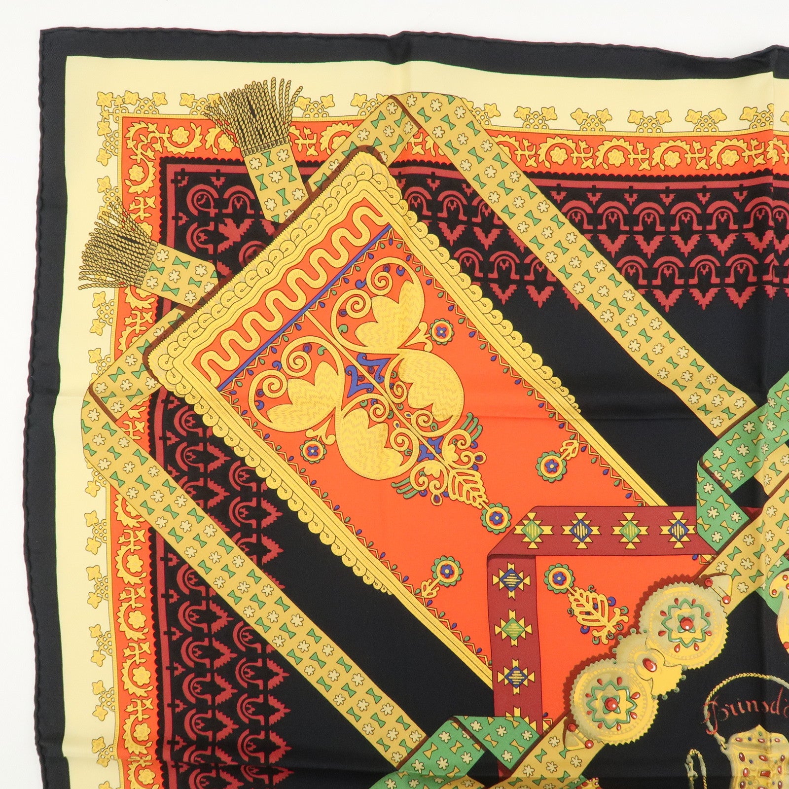 HERMES Carre 90 Silk 100% Scarf  Brins d'or Black Red