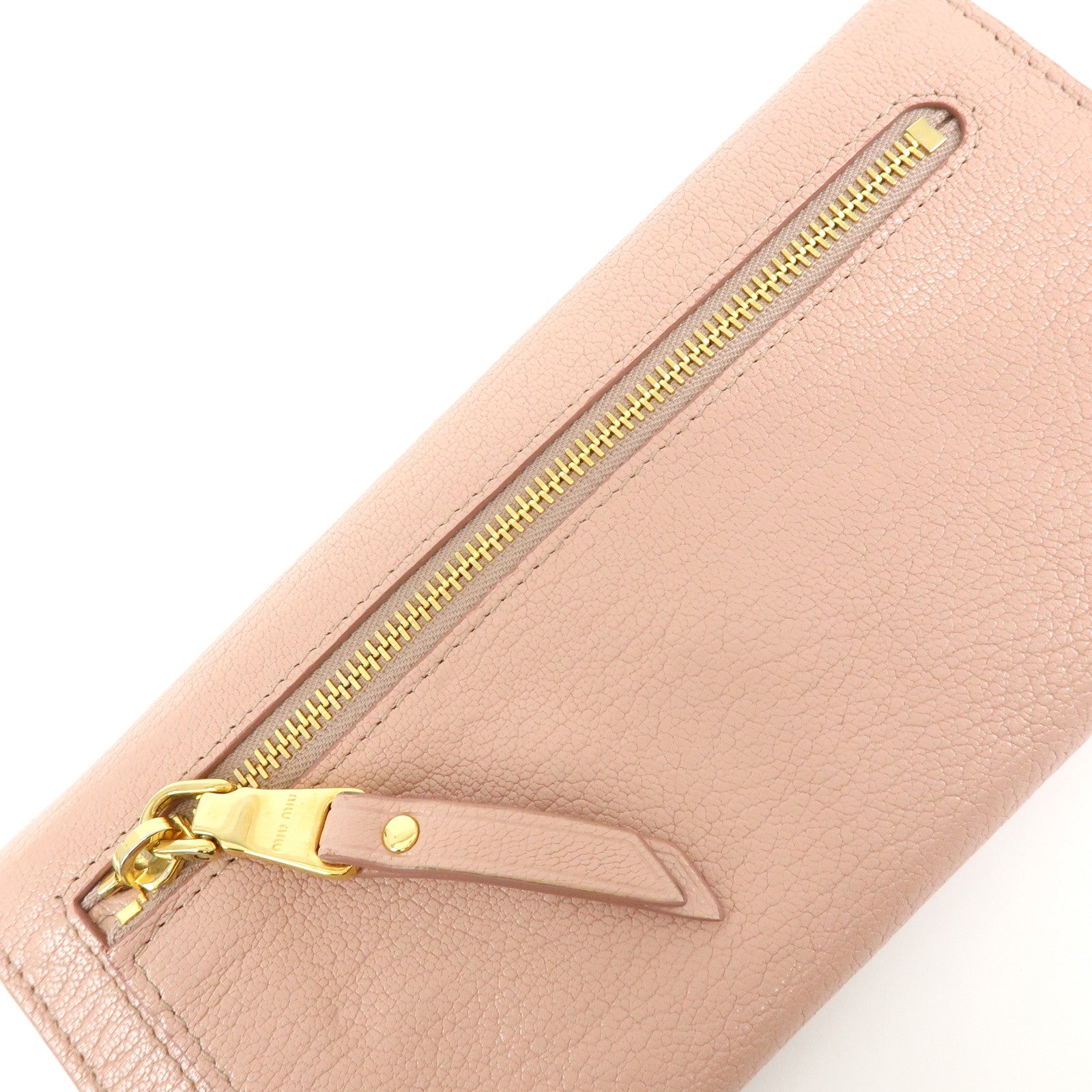MIU MIU Madras Leather Ribbon Bi-fold Long Wallet Pink 5MH109