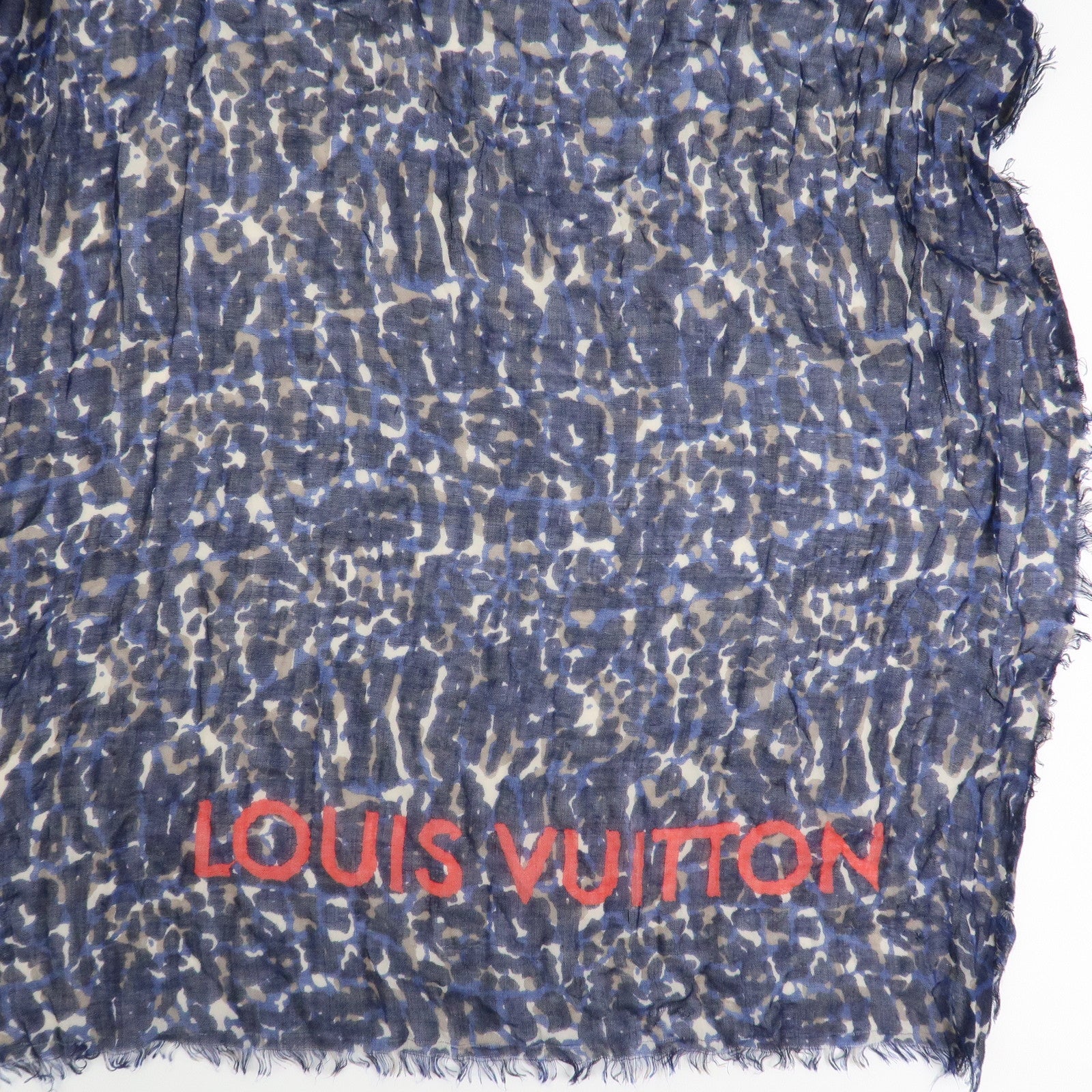 Louis Vuitton Etole Lizard Cashmere Silk Scarf Shawl Blue M74962