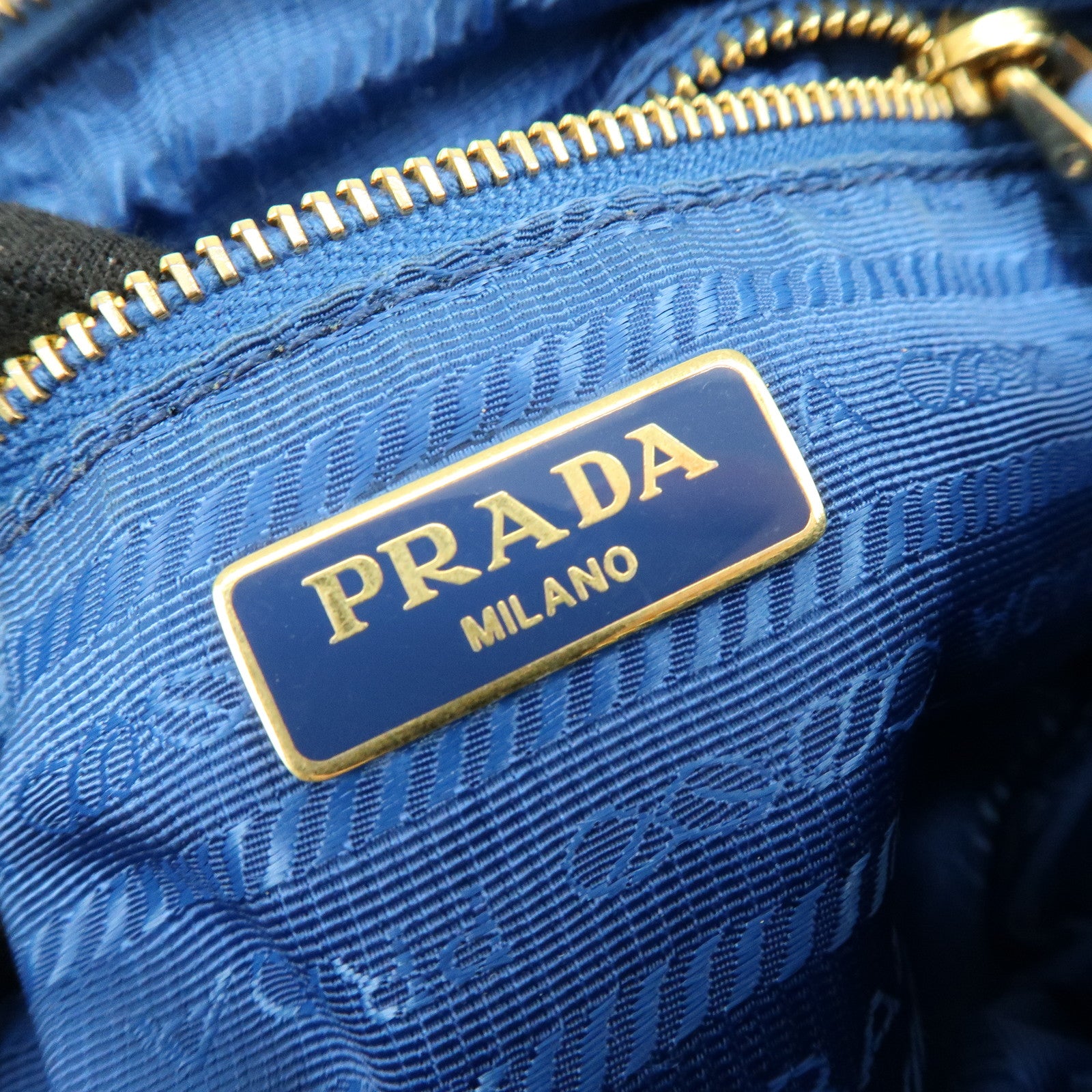 PRADA Triangle Logo Canvas Gingham Pattern Pouch Blue 1NA021