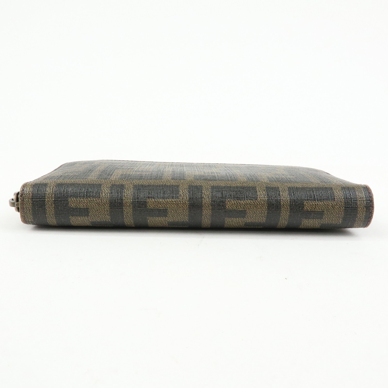 FENDI Zucchino Canvas Leather Round Zippy Long Wallet Brown 8M0024