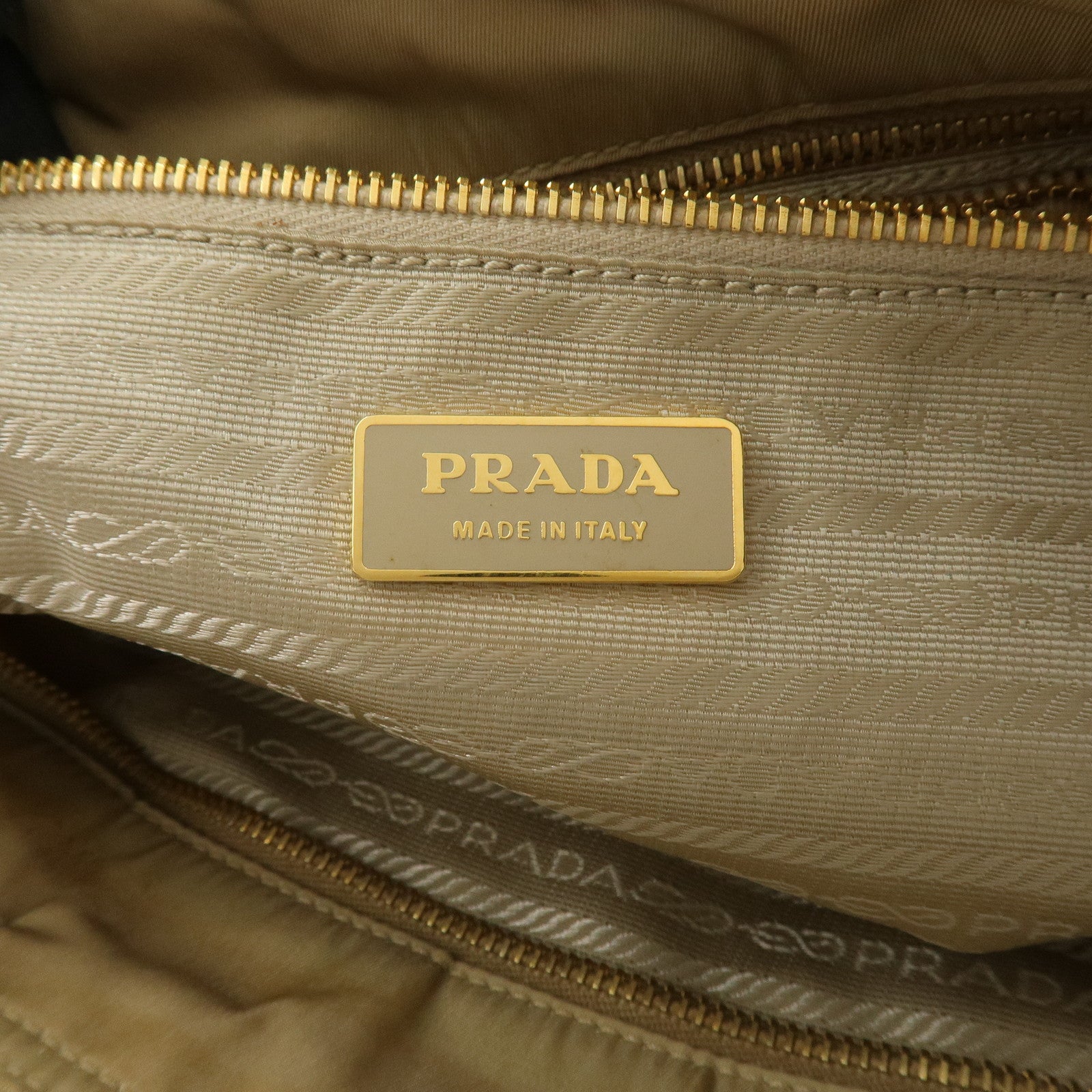 PRADA Triangle Logo Nylon Saffiano Leather Tote Bag Beige BR2311