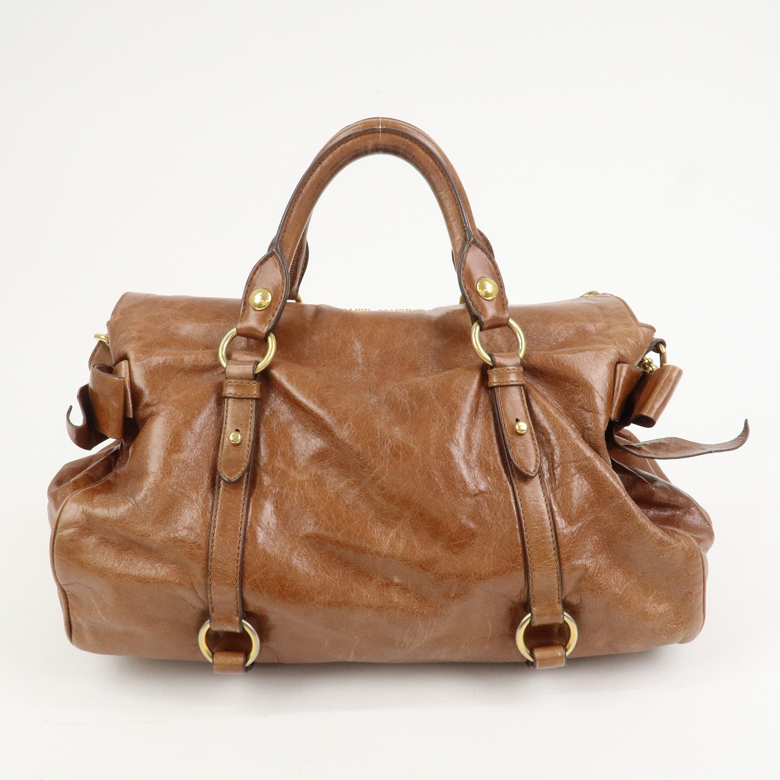 MIU MIU Leather 2Way Ribbon Shoulder Bag Hand Bag Brown RT0365