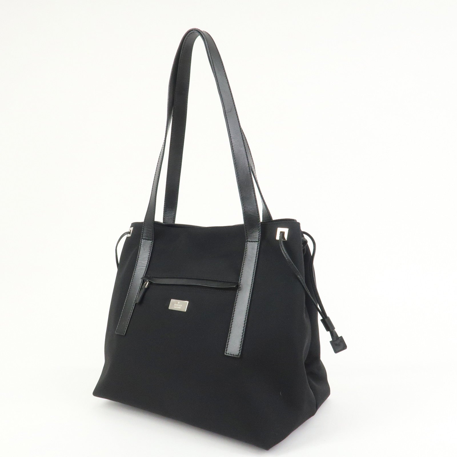 GUCCI Logo Nylon Leather Tote Bag Shoulder Bag Black 019・0493