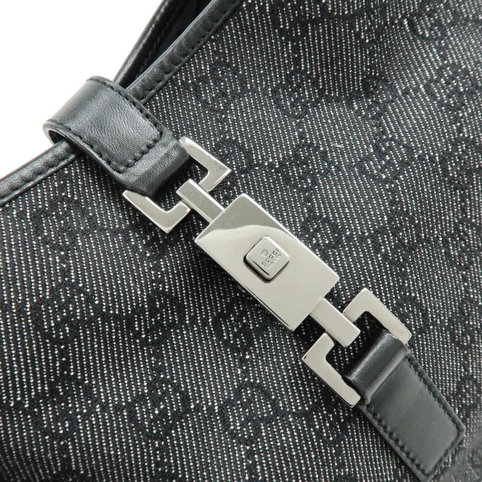 GUCCI Jackie GG Denim Leather Shoulder Bag Hand Bag Black 00963