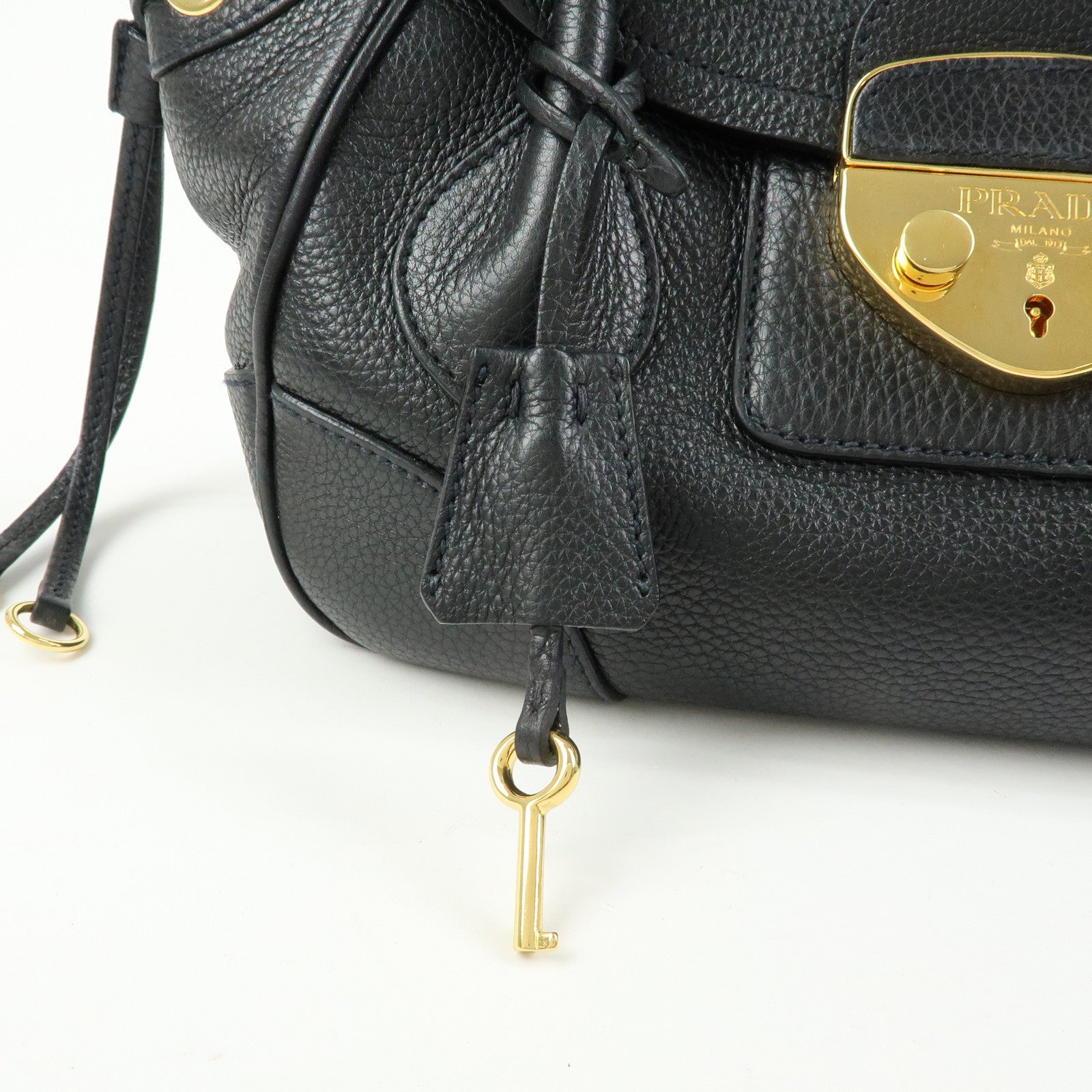 PRADA Vitello Daino Leather Hand Bag Shoulder Bag Black BR3207