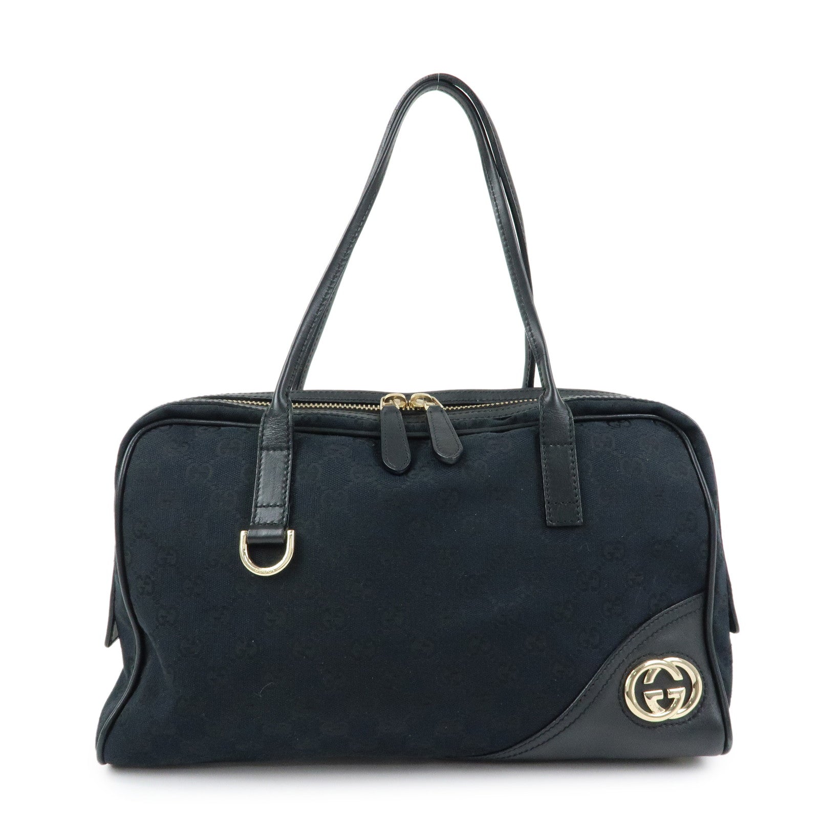 GUCCI Interlocking G Abbey GG Canvas Leather Tote Bag Black 169971