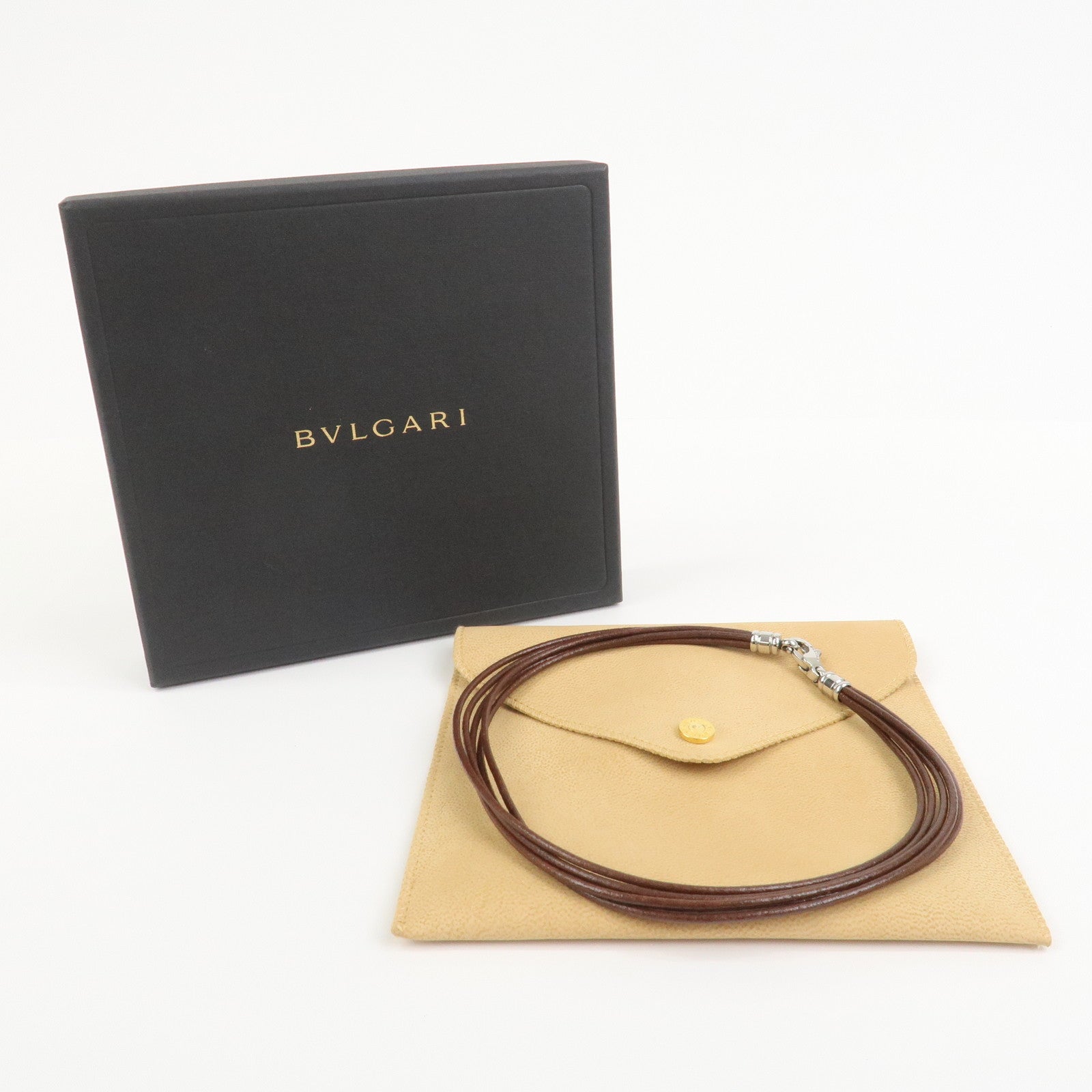 BVLGARI Five Strand Logo Choker Necklace Brown