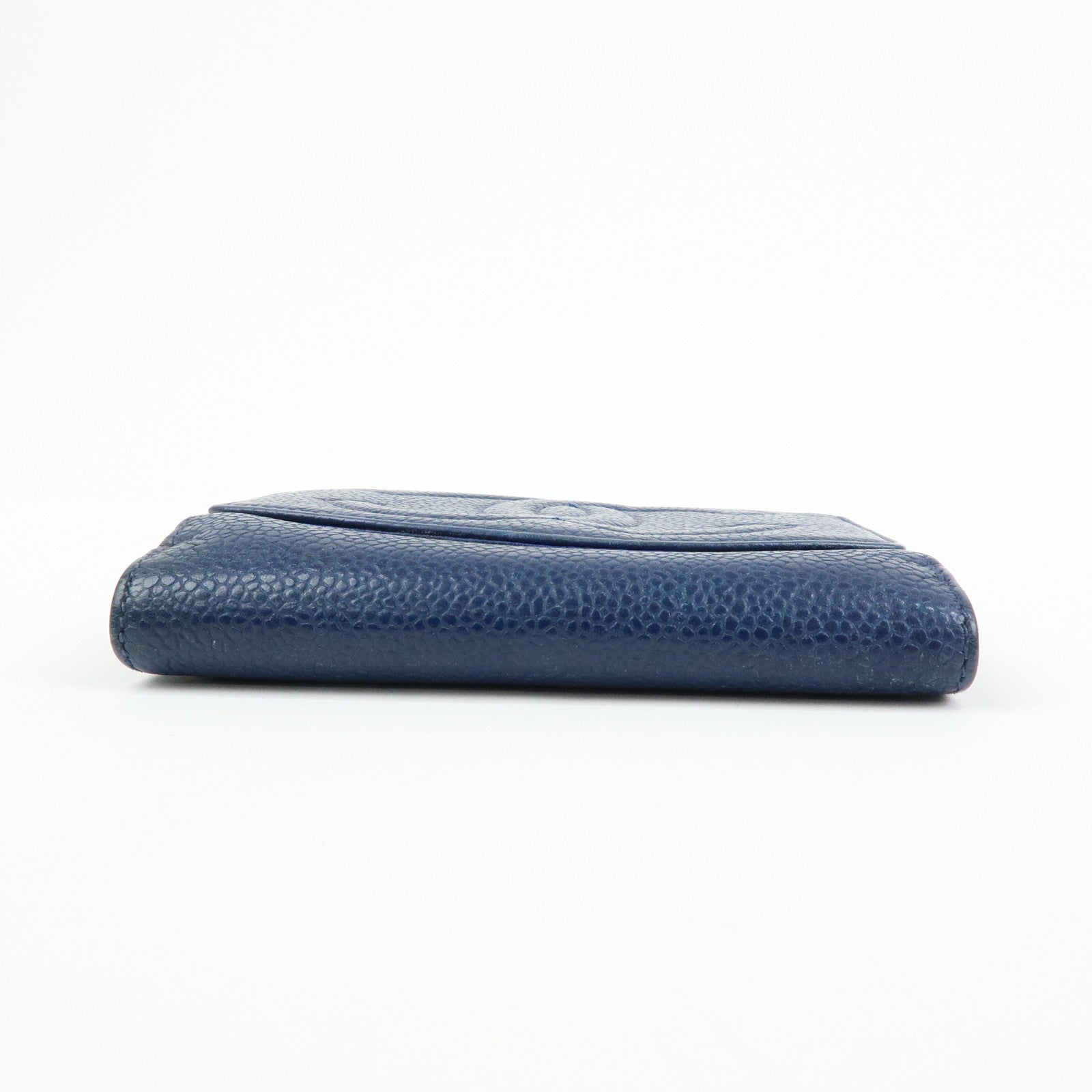 CHANEL COCO Mark Caviarskin W Hook Compact Wallet Navy A01427