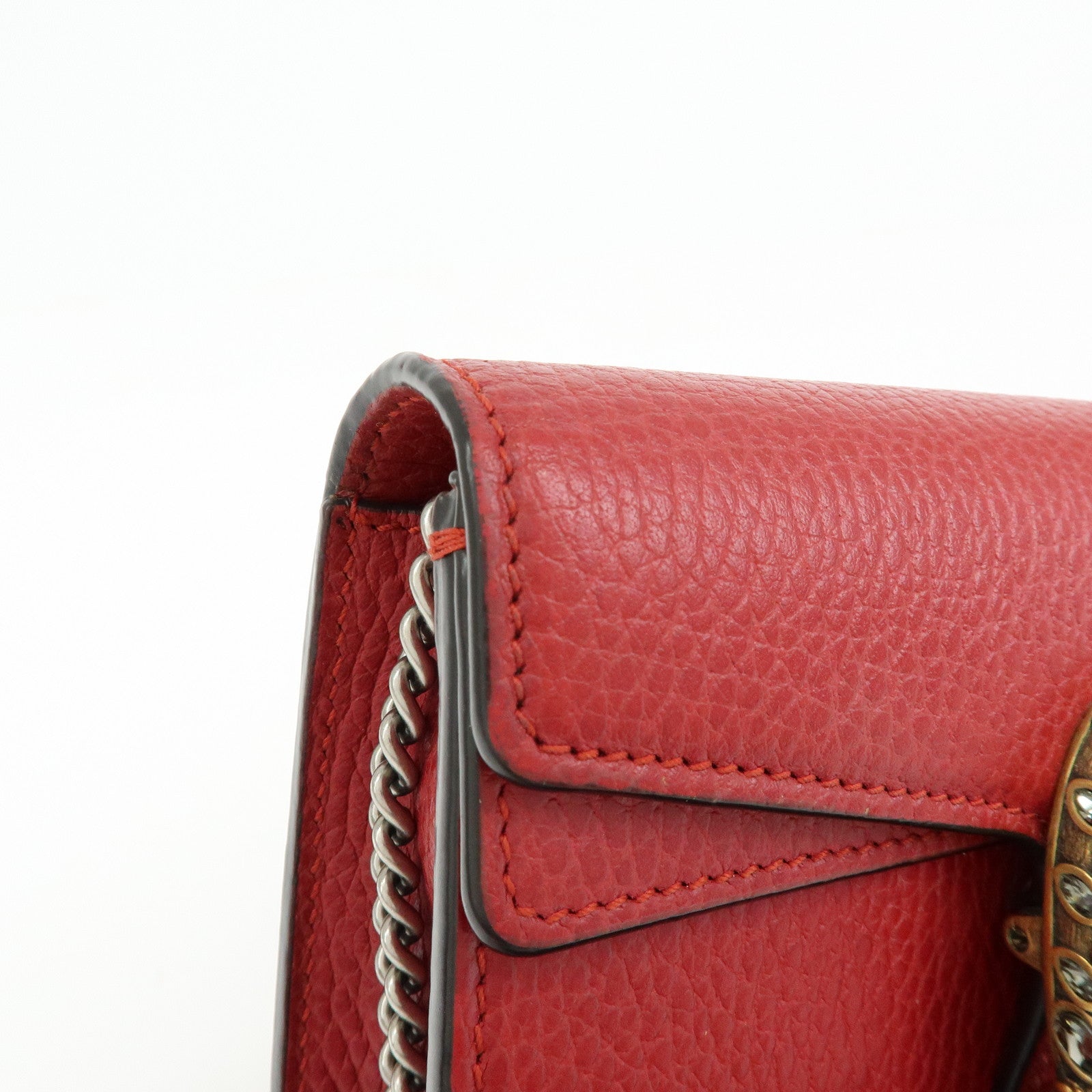 GUCCI Dionysus Super Mini Bag Leather Chain Shoulder Bag Red 476432