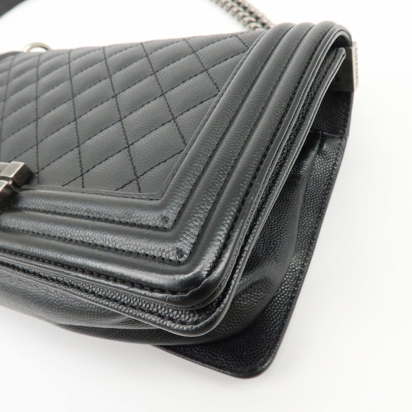 CHANEL Boy Chanel Caviarskin Chain Shoulder Bag Crossbody Bag Black