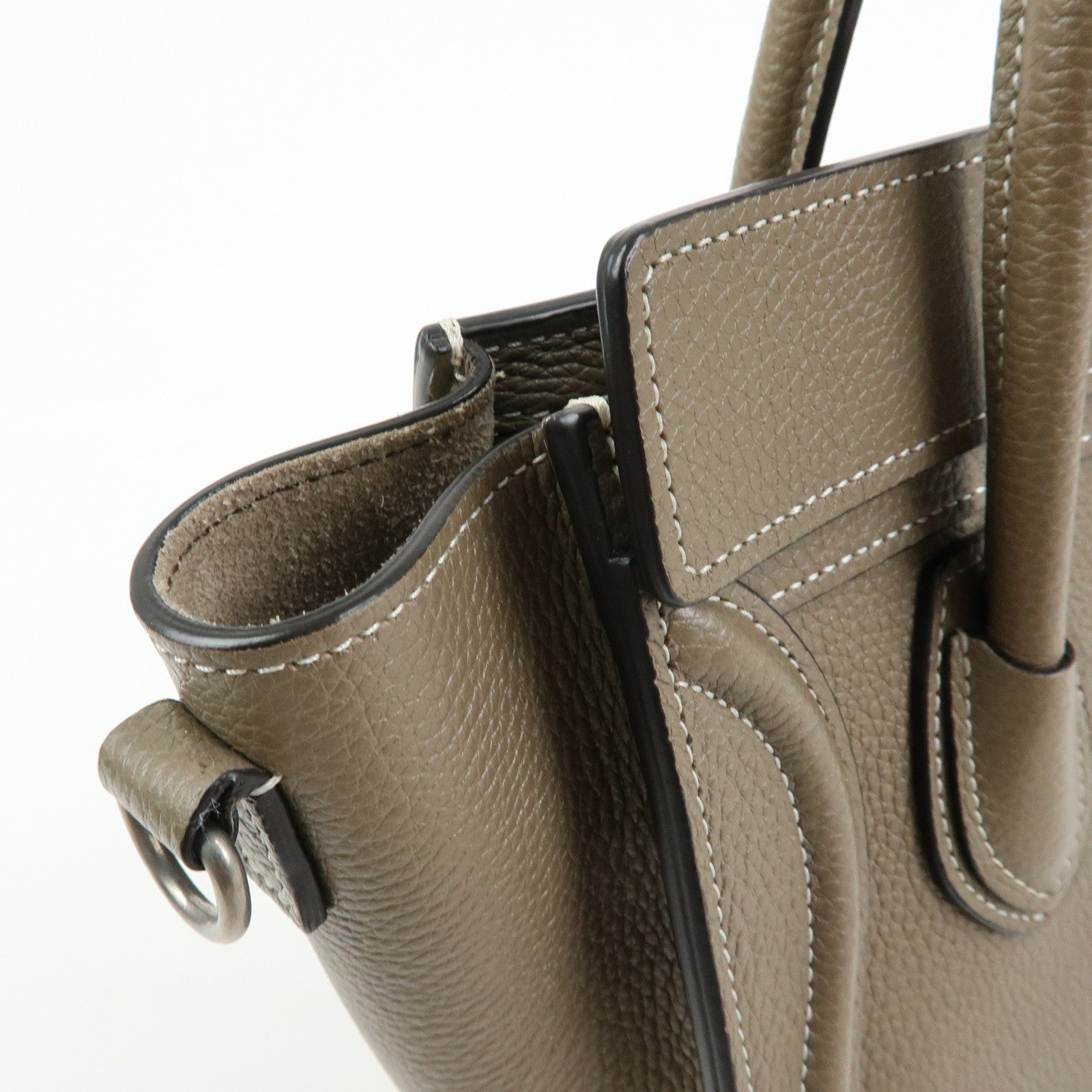 CELINE Luggage Nano Shopper Calf Leather 2Way Bag Hand Bag Gray