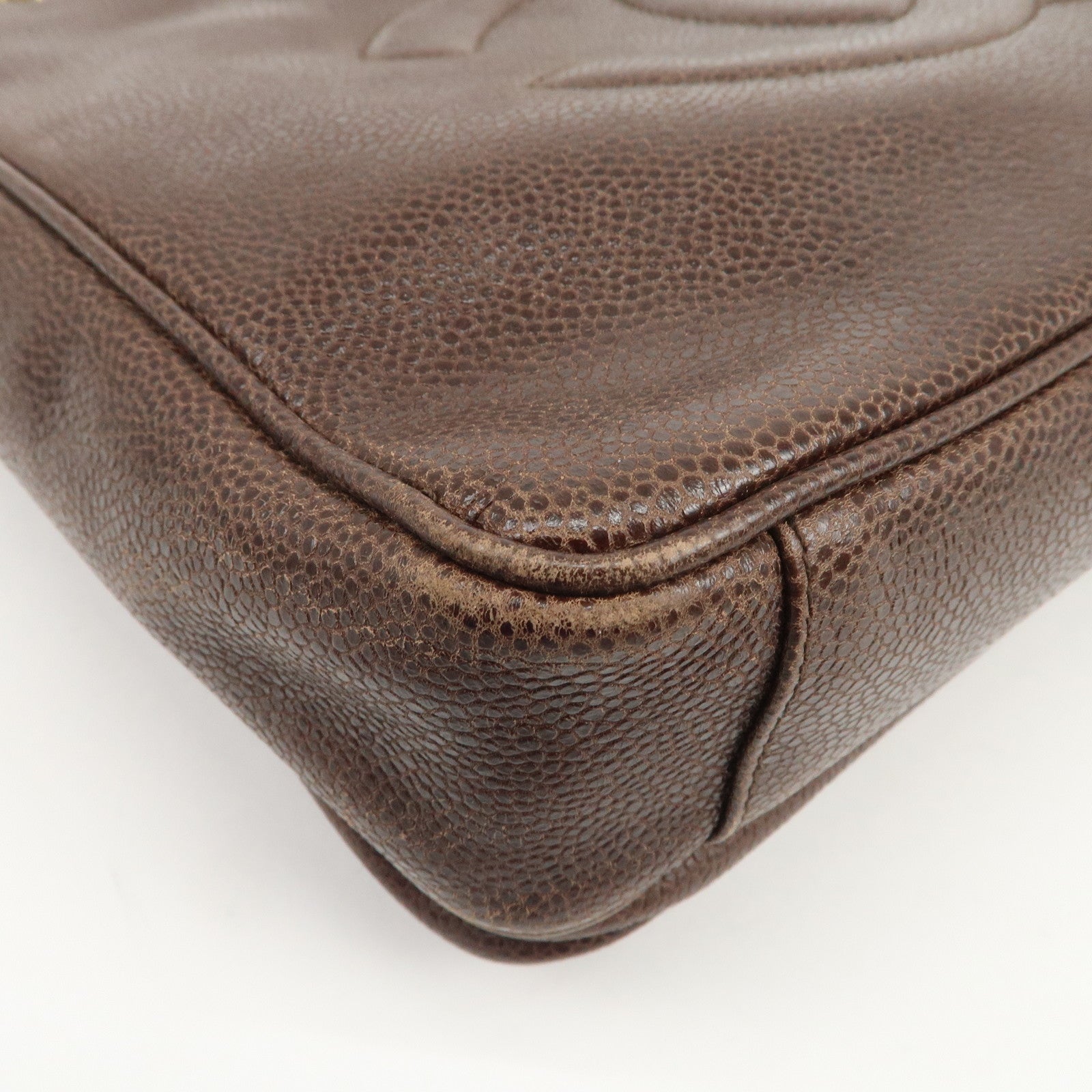 CHANEL COCO Mark Caviarskin Shoulder Bag Brown Gold