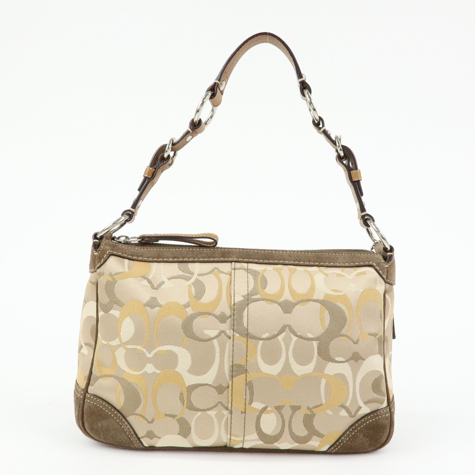 COACH Signature Canvas Suede Leather Shoulder Bag Beige Brown