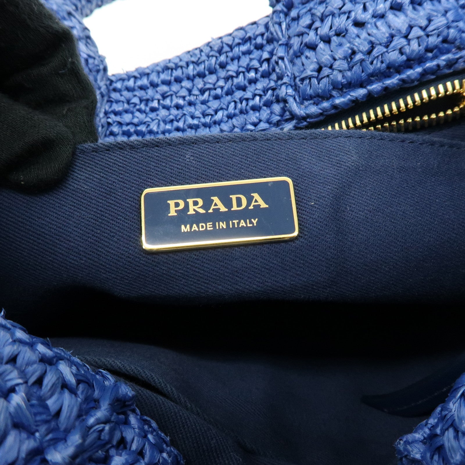 PRADA Triangle Logo Raffia 2Way Hand Bag Shoulder Bag Blue 1BG175