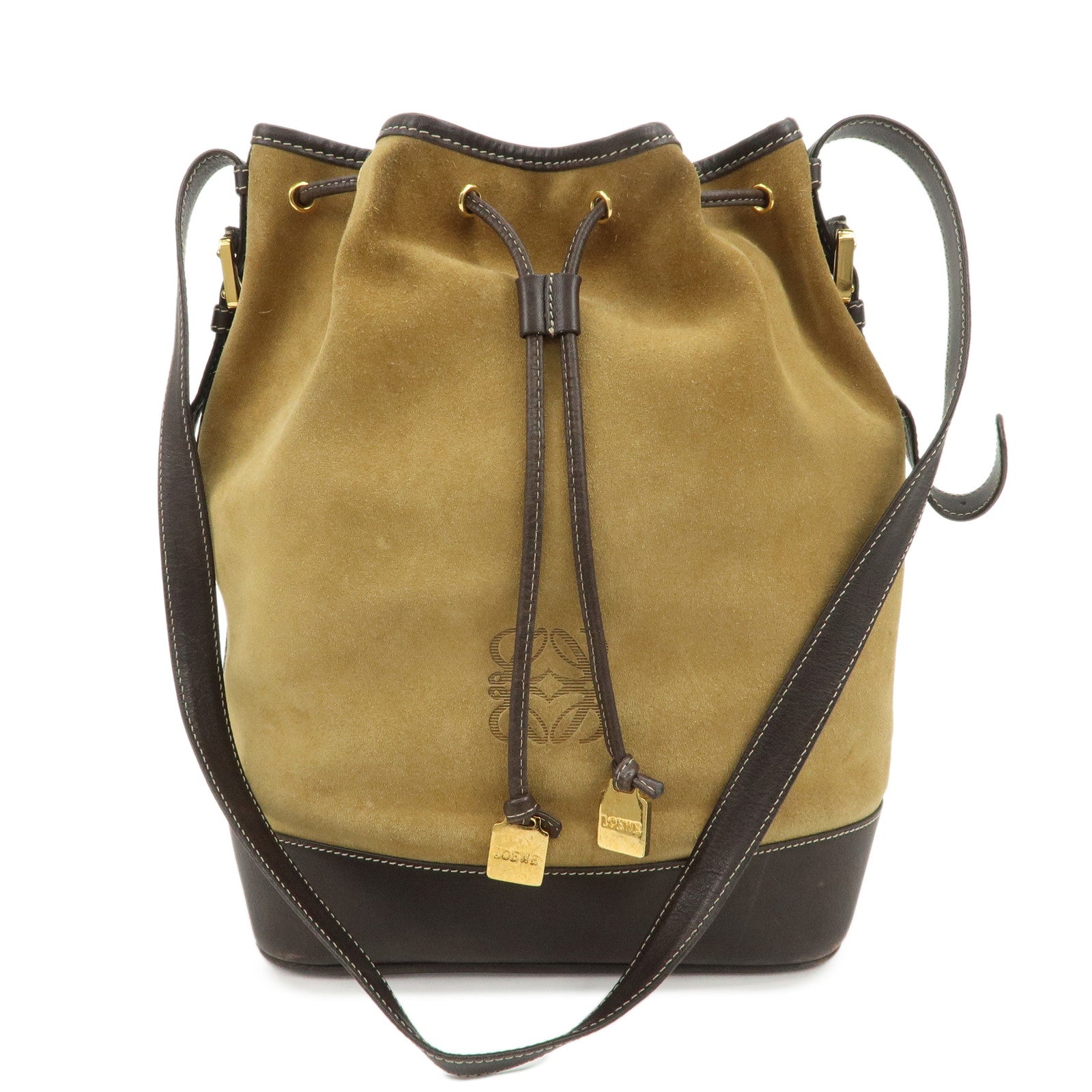 LOEWE Anagram Logo Suede Leather Shoulder Bag Brown