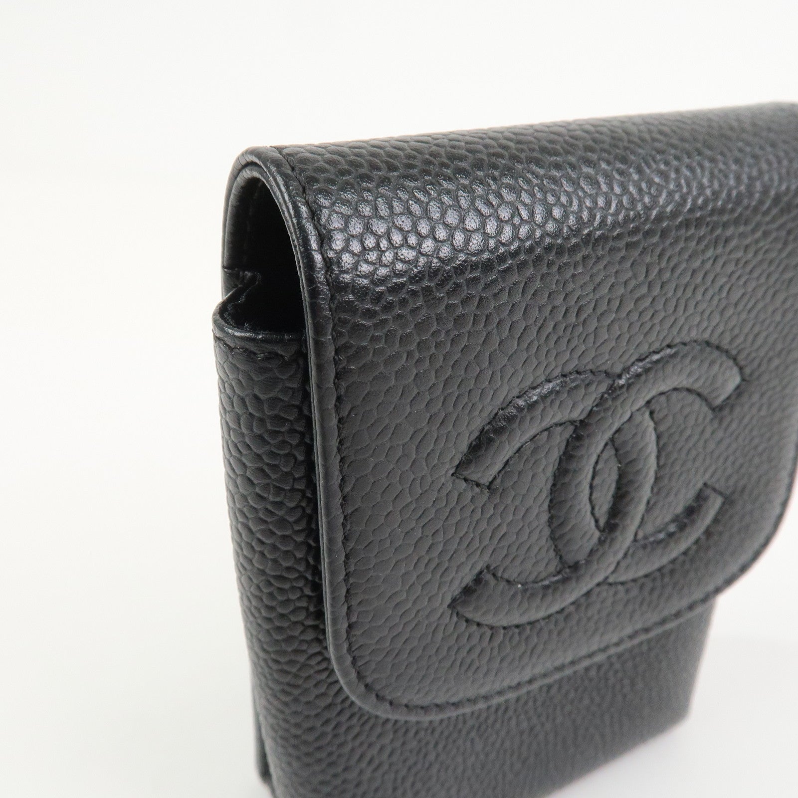 CHANEL COCO Mark Caviarskin Cigarette Case Black Noir A13511