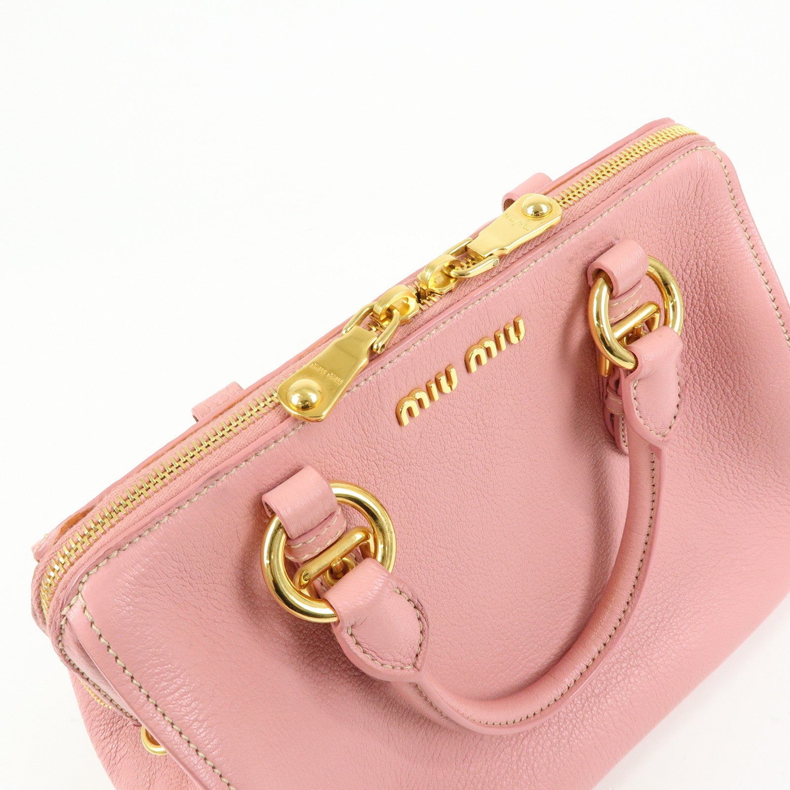MIU MIU Logo Leather 2Way Bag Hand Bag Pink