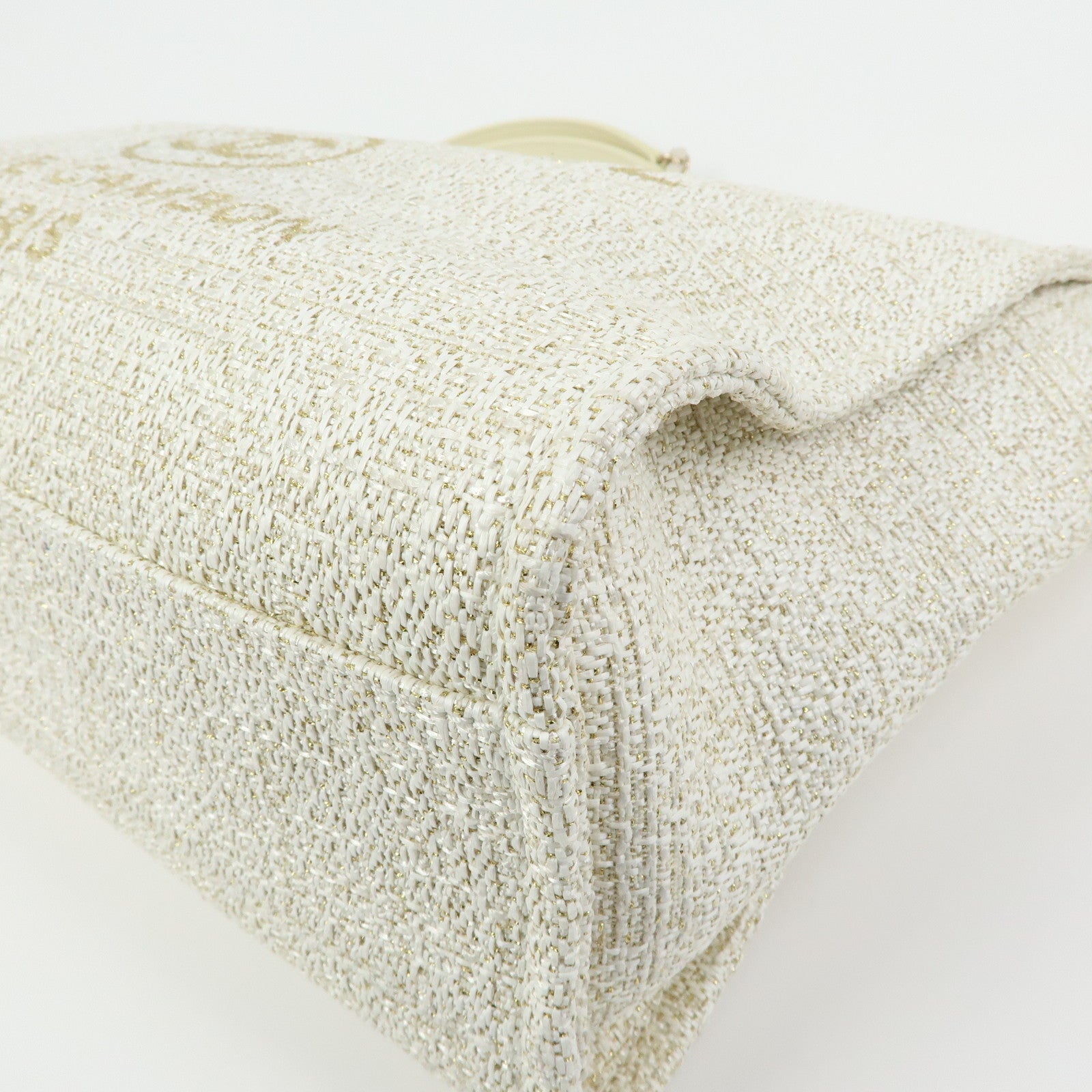 CHANEL Deauville MM Straw Leather Tote Shoulder Bag White A67001