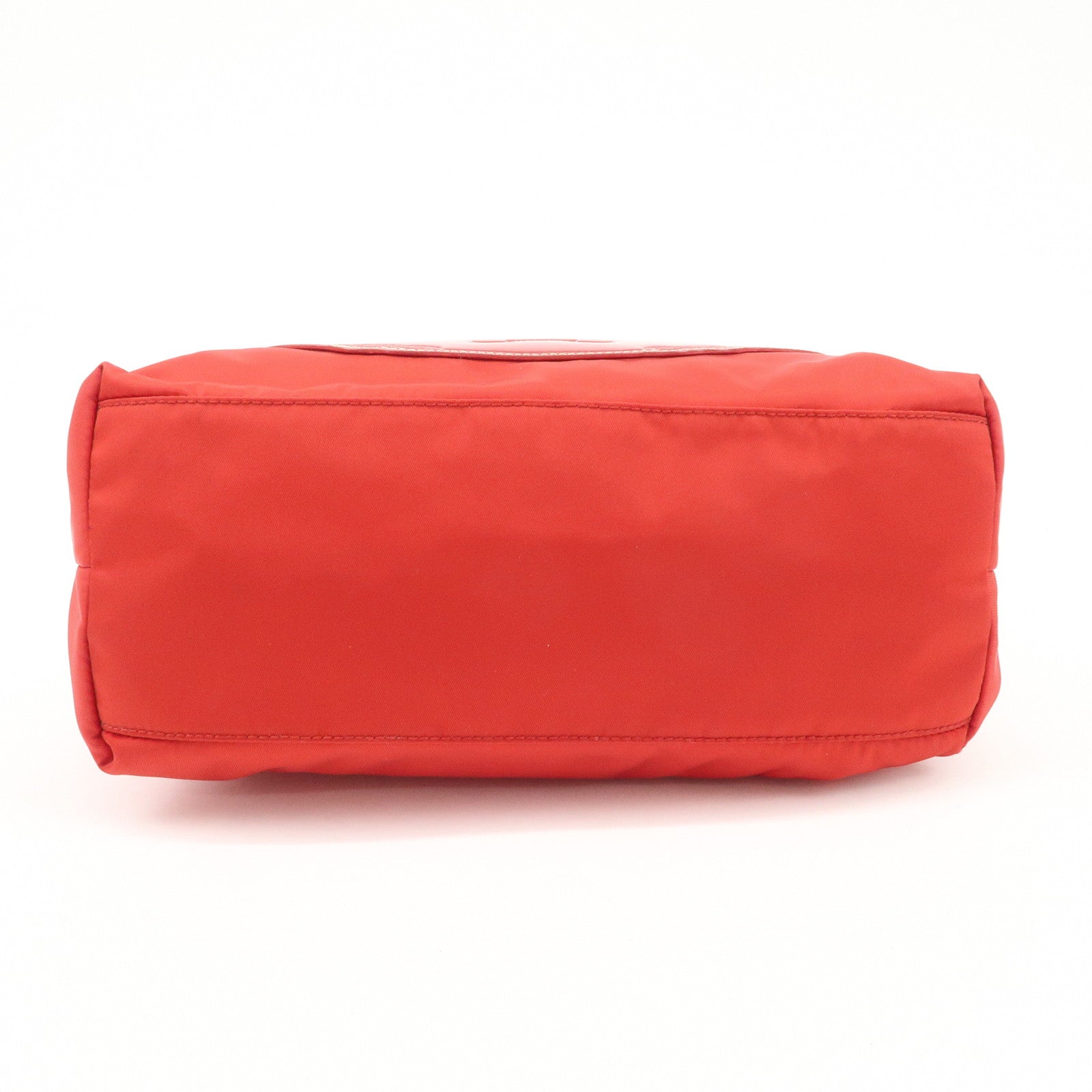 PRADA Logo Nylon Leather Shoulder Bag  Silver HDW Red Used