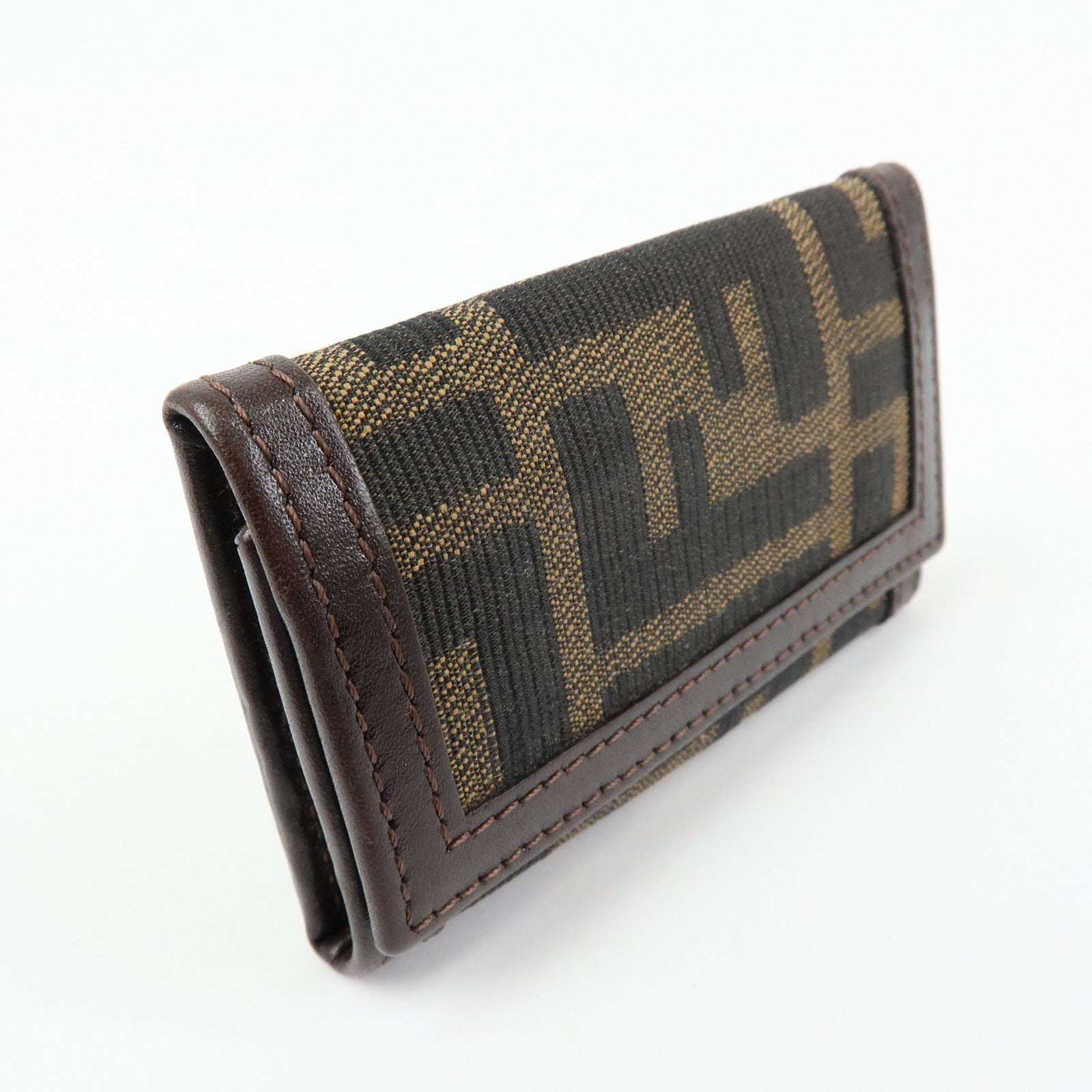 FENDI Zucca Ccanvas Leather Key Case Key Holder Black Brown 513516