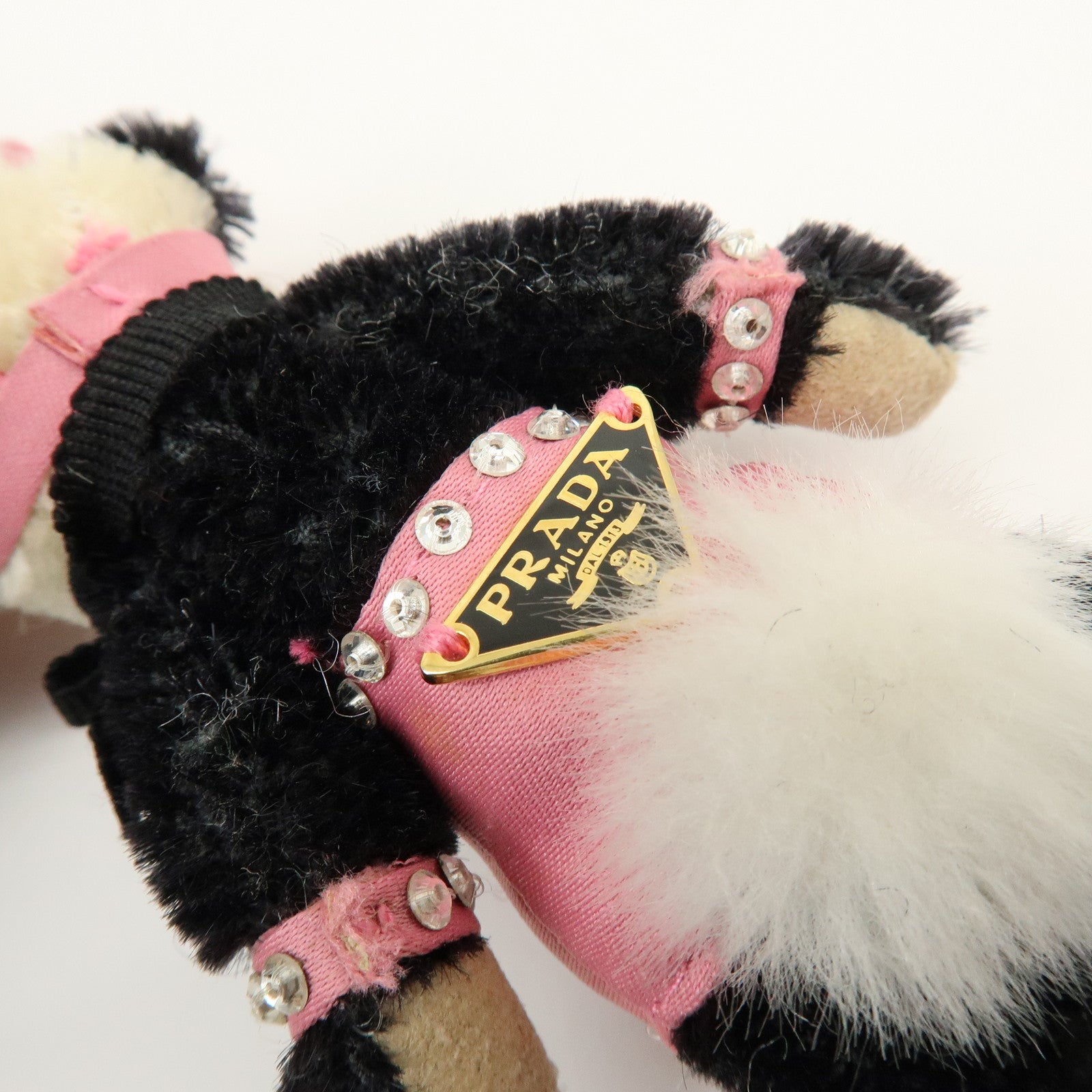PRADA Triangle Logo Bag Key Charm Panda Bunny Black Pink