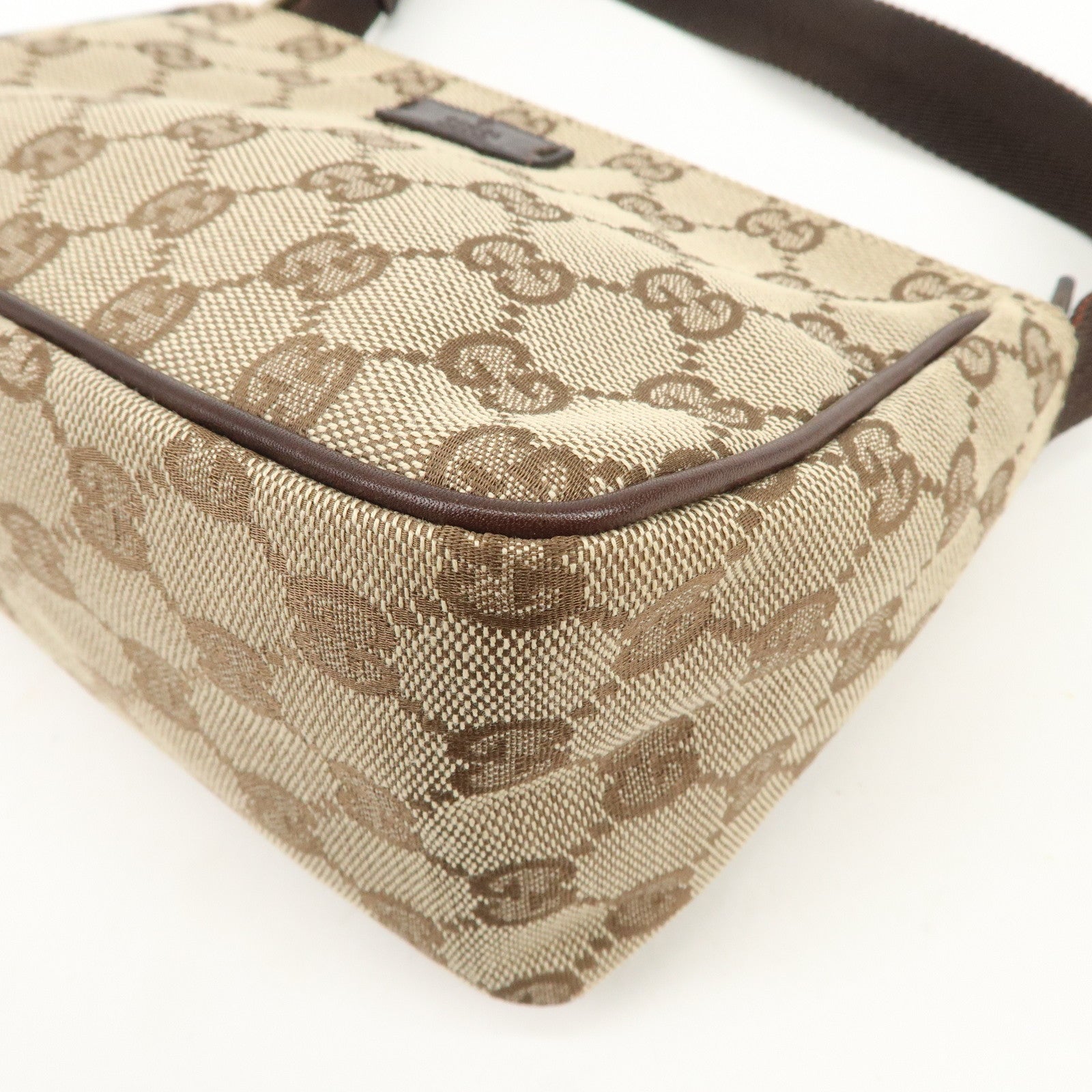 GUCCI GG Canvas Leather Mini Handbag Pouch Beige Brown 106644