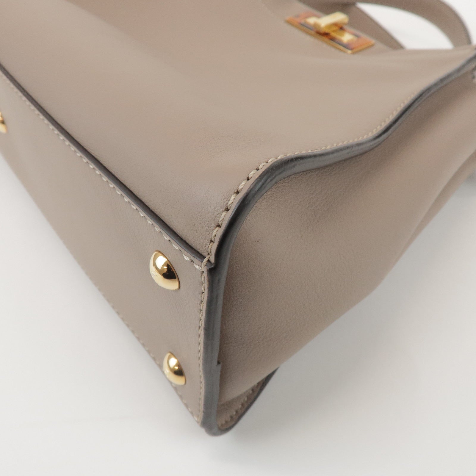 FENDI Peekaboo Leather Medium 2Way Hand Bag Greige Beige 8BN290