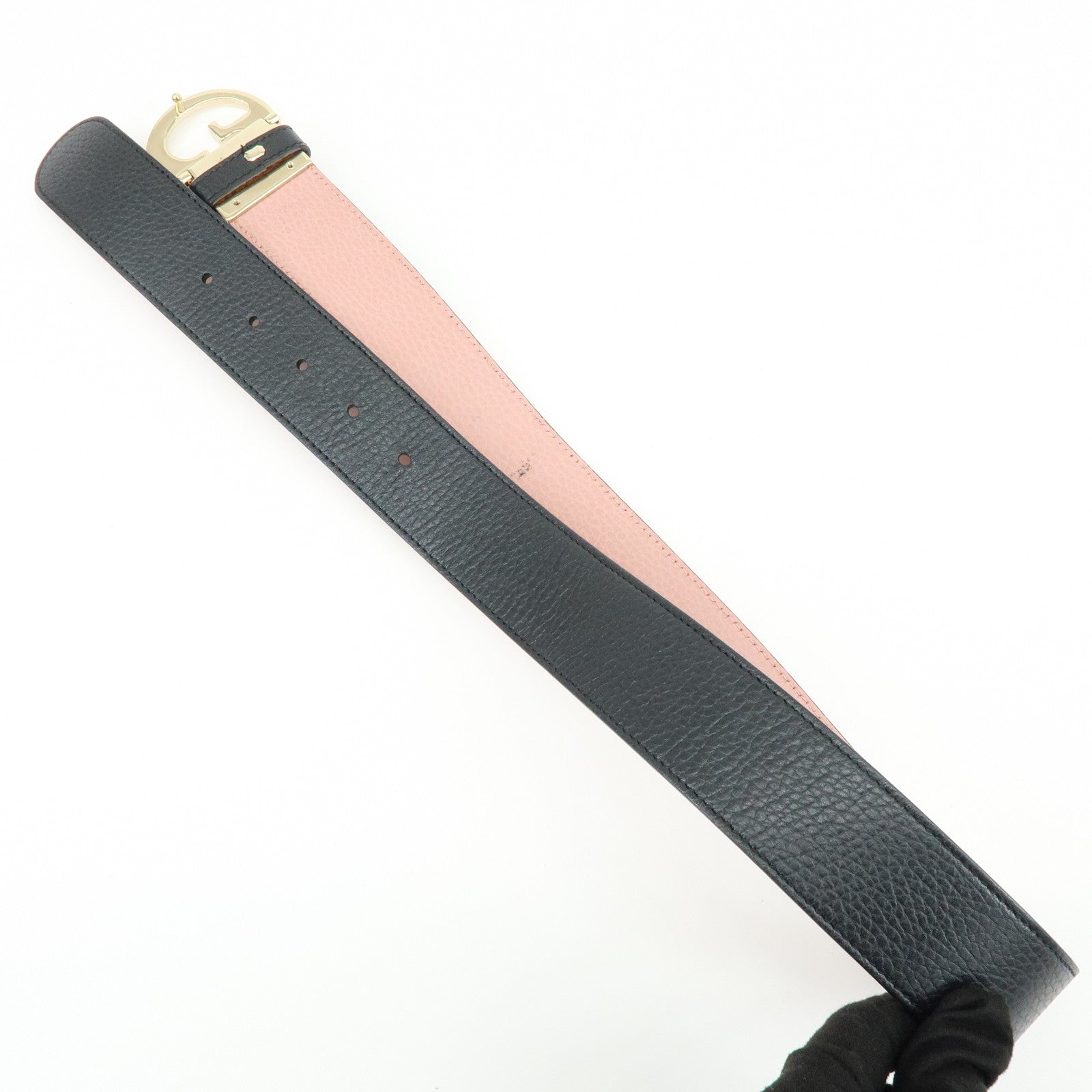 GUCCI Logo Leather Reversible Belt 80/32 Black Pink