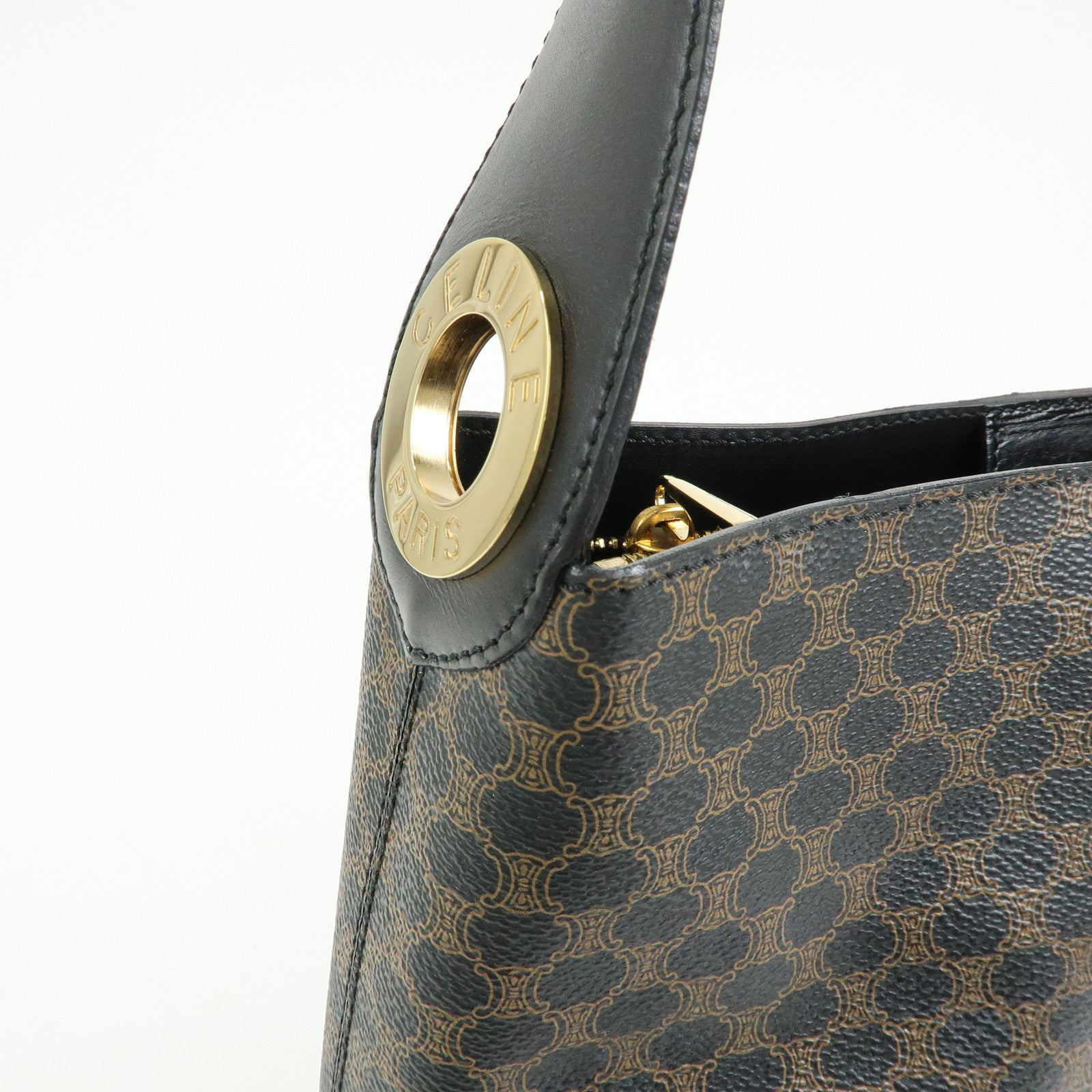 CELINE Macadam PVC Leather Shoulder Bag Black Brown