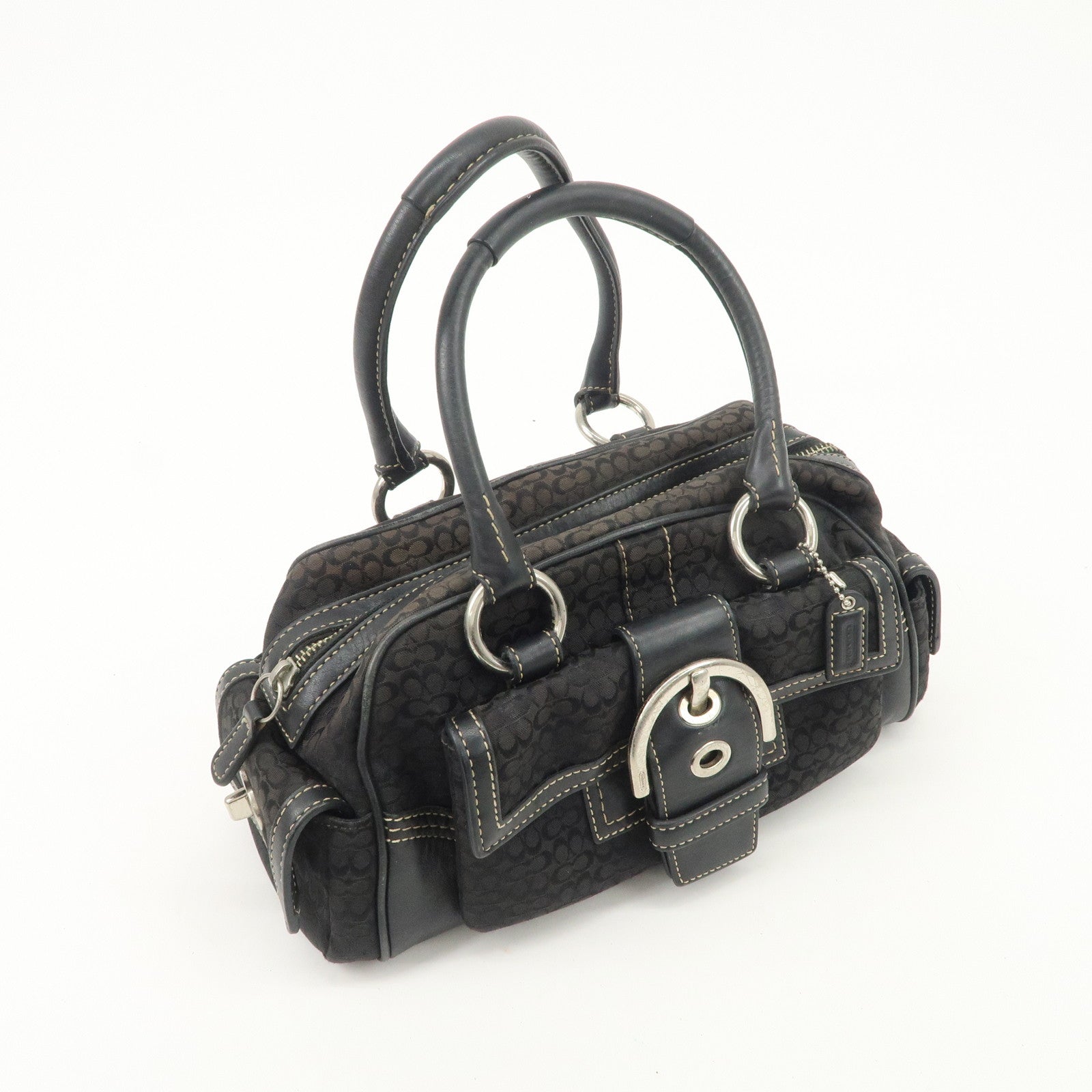 COACH Leather Canvas Logo Hand Bag Brown Silver HDW Used