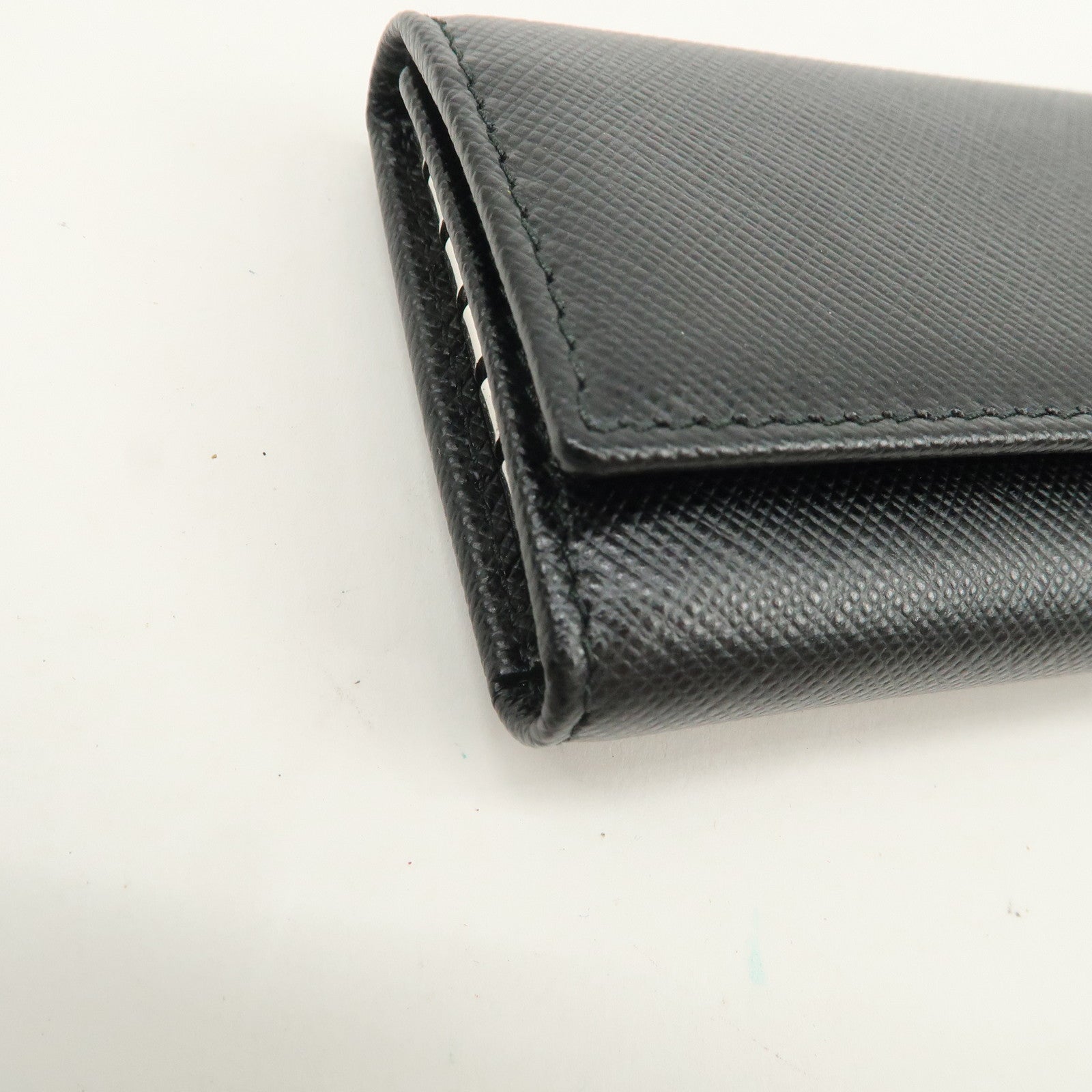 PRADA Triangle Logo Saffiano Leather 6 Rings Key Case Black 2PG222